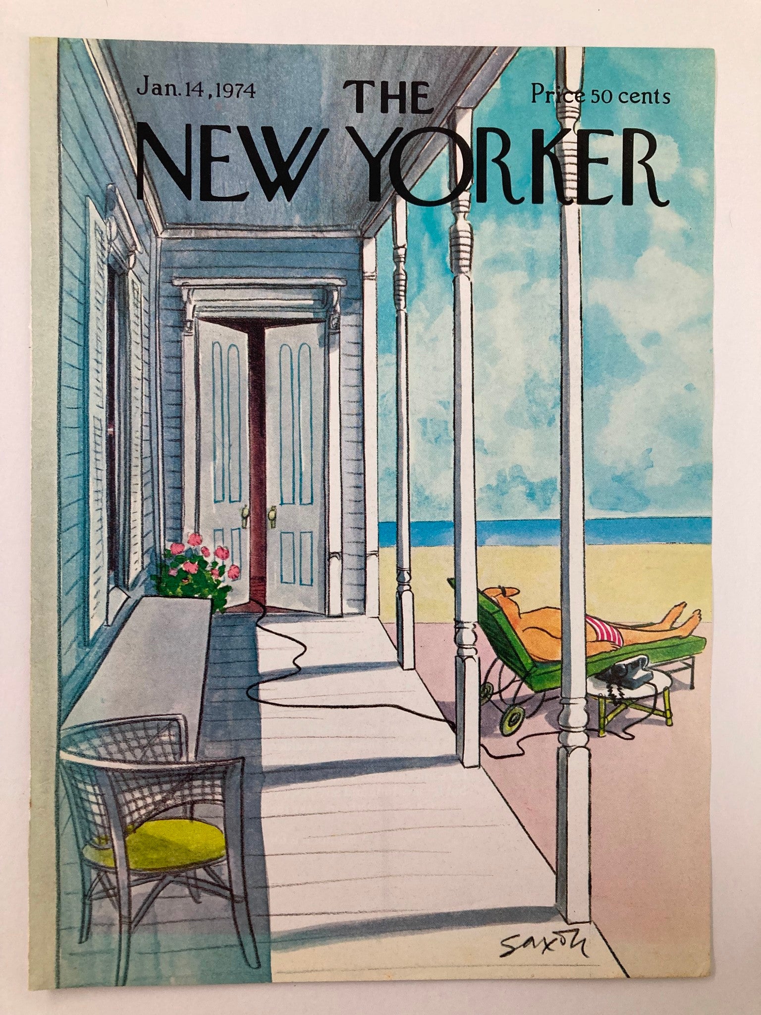 COVER ONLY The New Yorker January 14 1974 Sun Bathing by Charles Saxon No Label