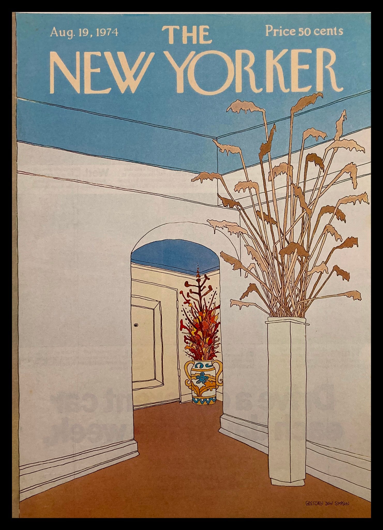 COVER ONLY The New Yorker August 19 1974 Hallway by Gretchen Simpson No Label