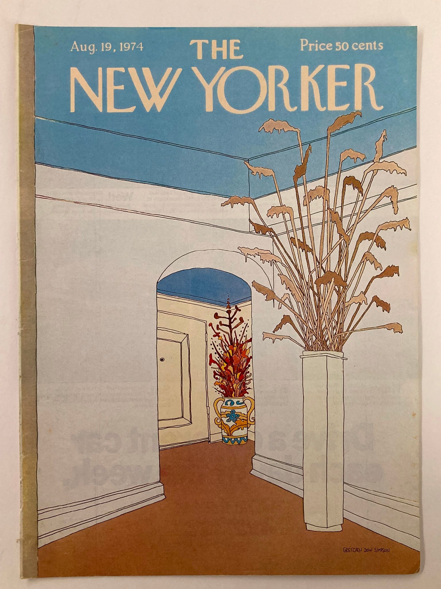 COVER ONLY The New Yorker August 19 1974 Hallway by Gretchen Simpson No Label