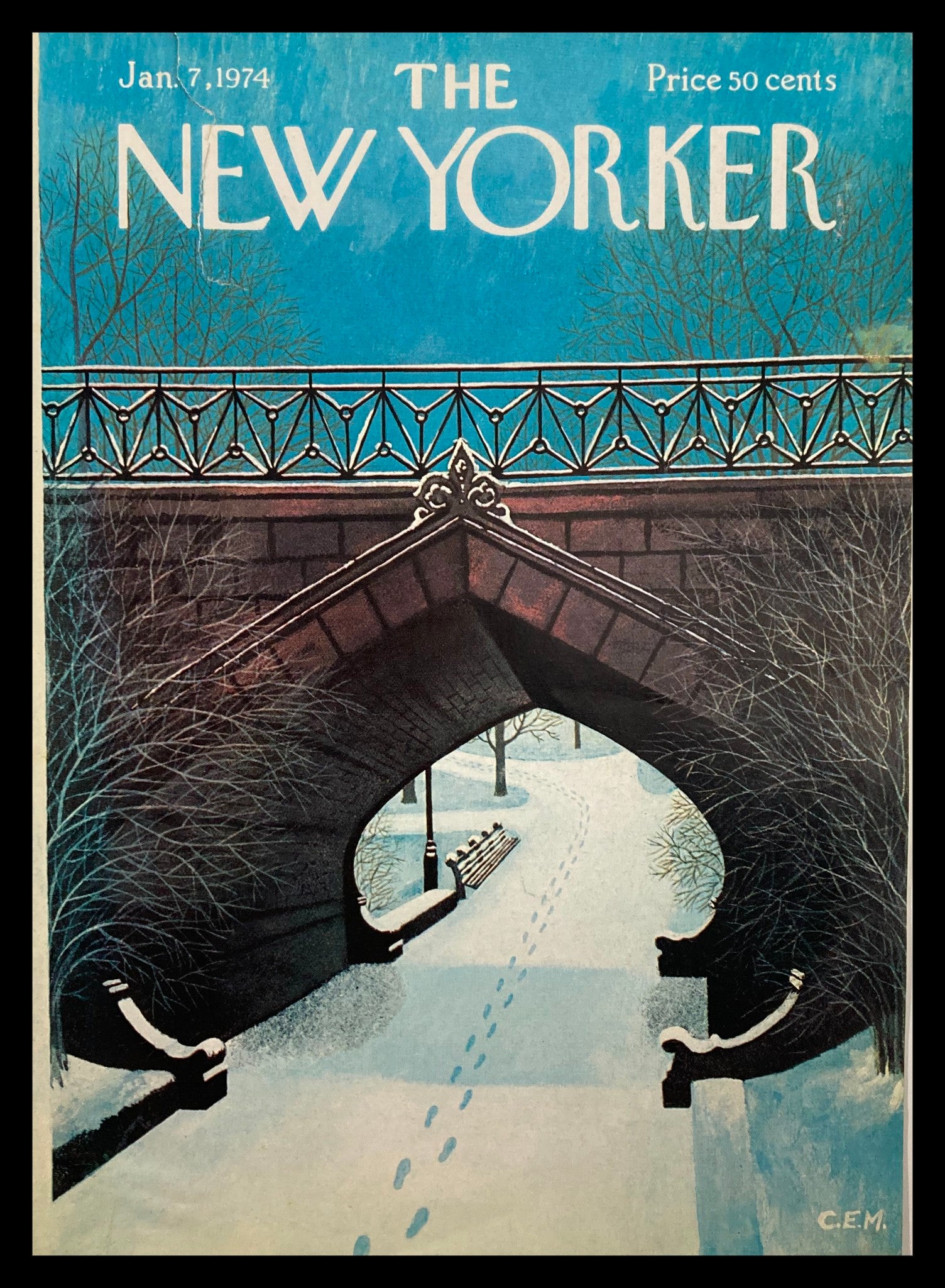 COVER ONLY The New Yorker January 7 1974 Footprints by Charles Martin No Label