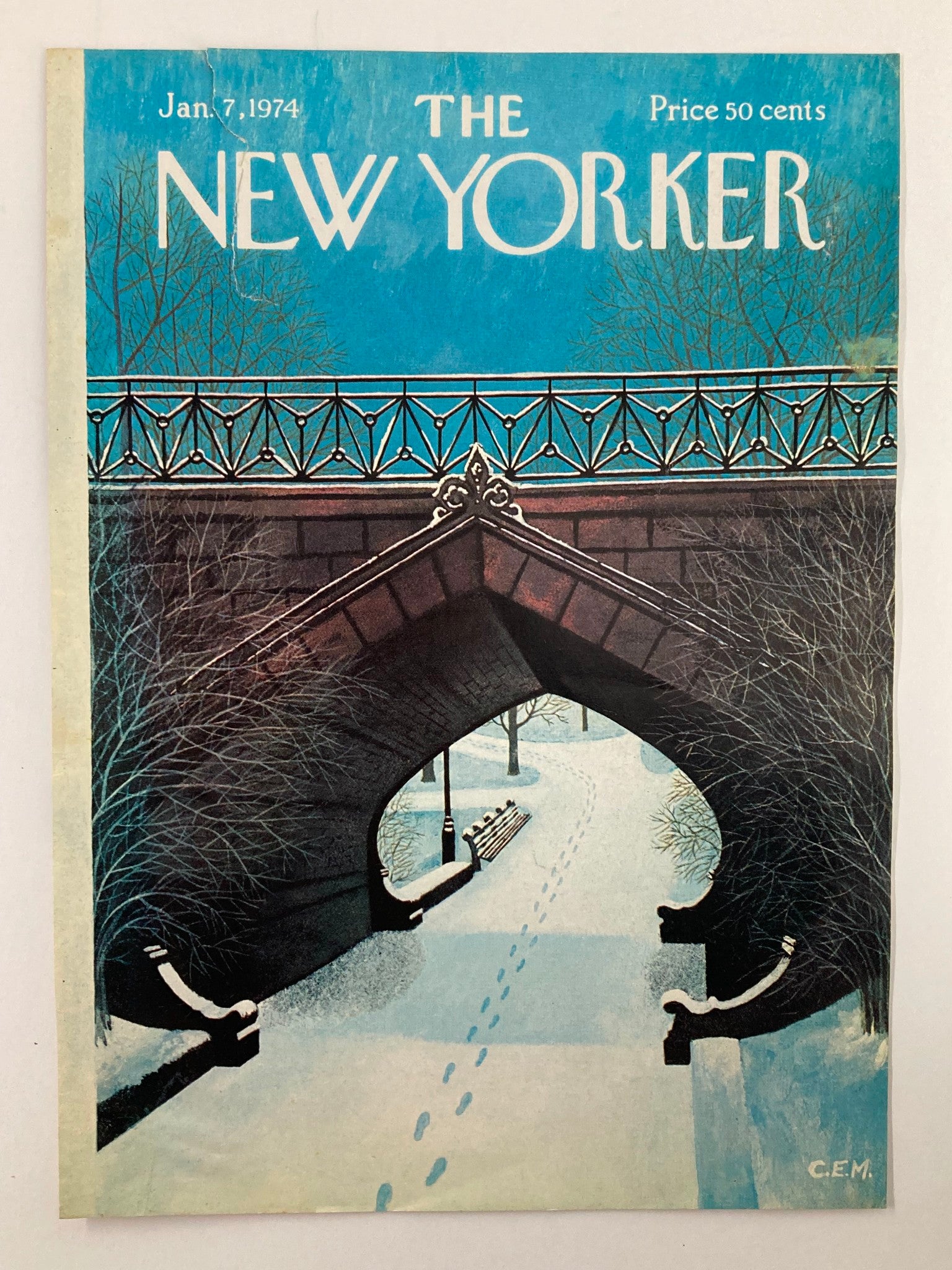 COVER ONLY The New Yorker January 7 1974 Footprints by Charles Martin No Label