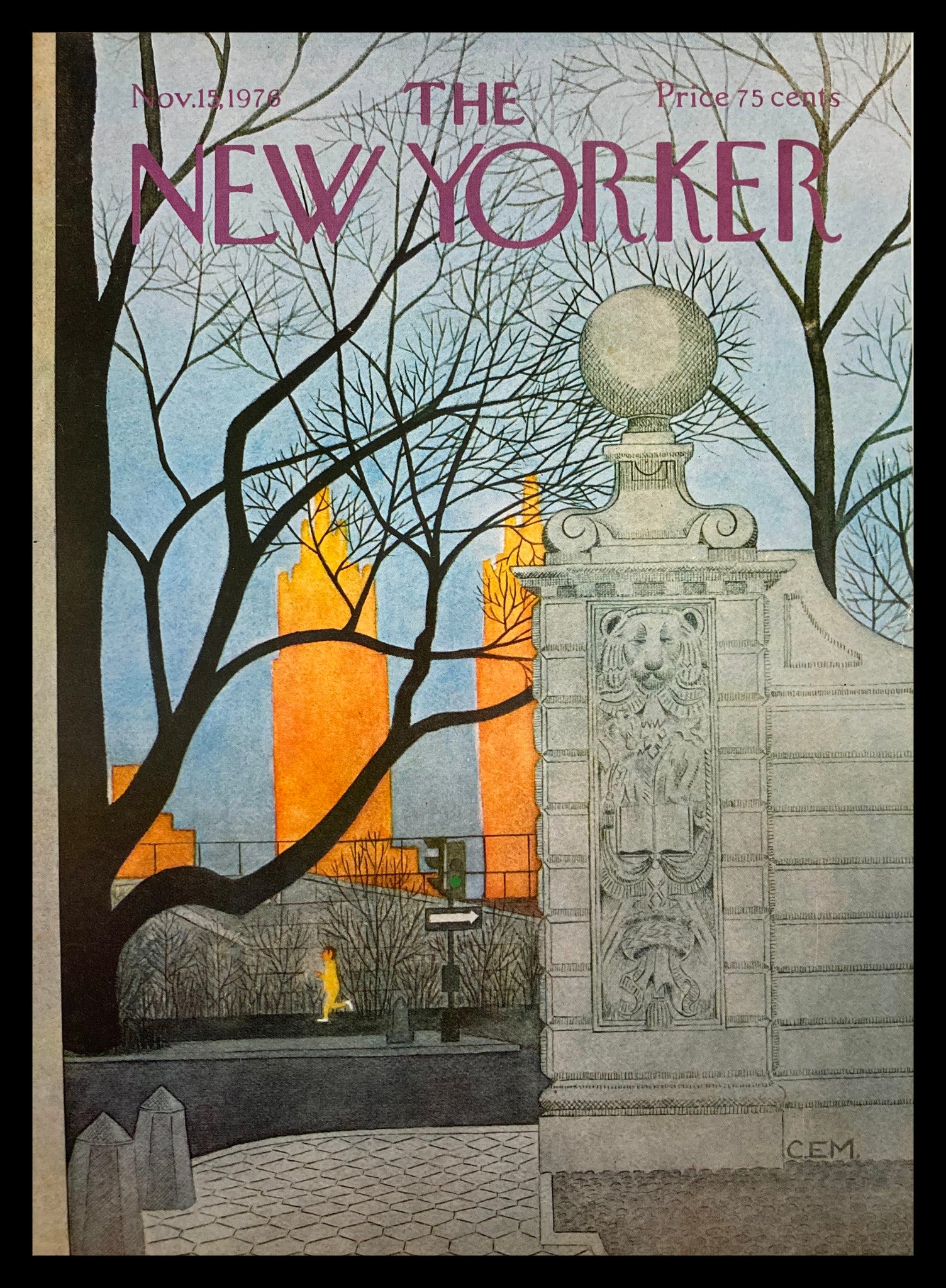 COVER ONLY The New Yorker November 15 1976 Jogging by Charles E. Martin No Label