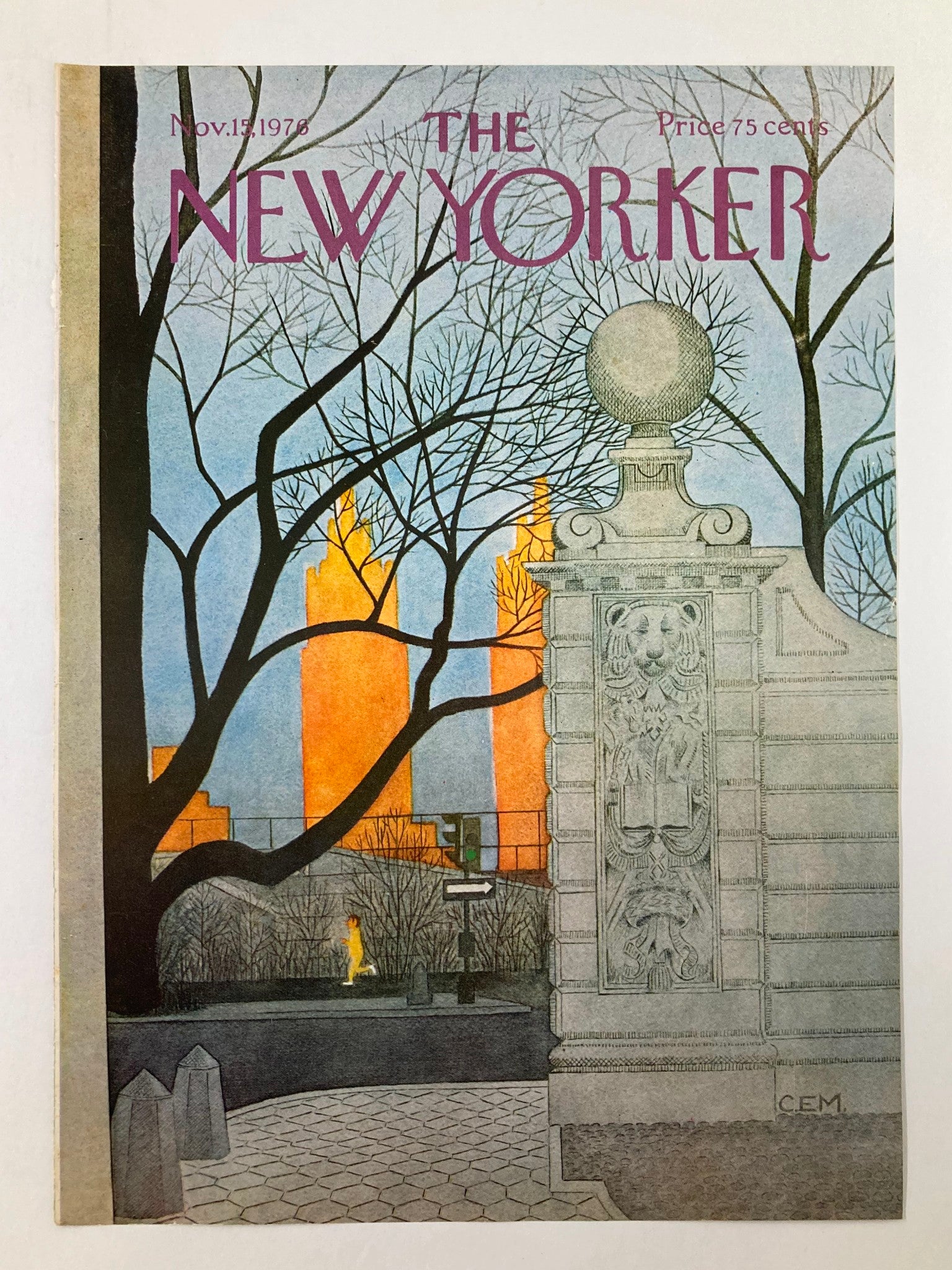 COVER ONLY The New Yorker November 15 1976 Jogging by Charles E. Martin No Label