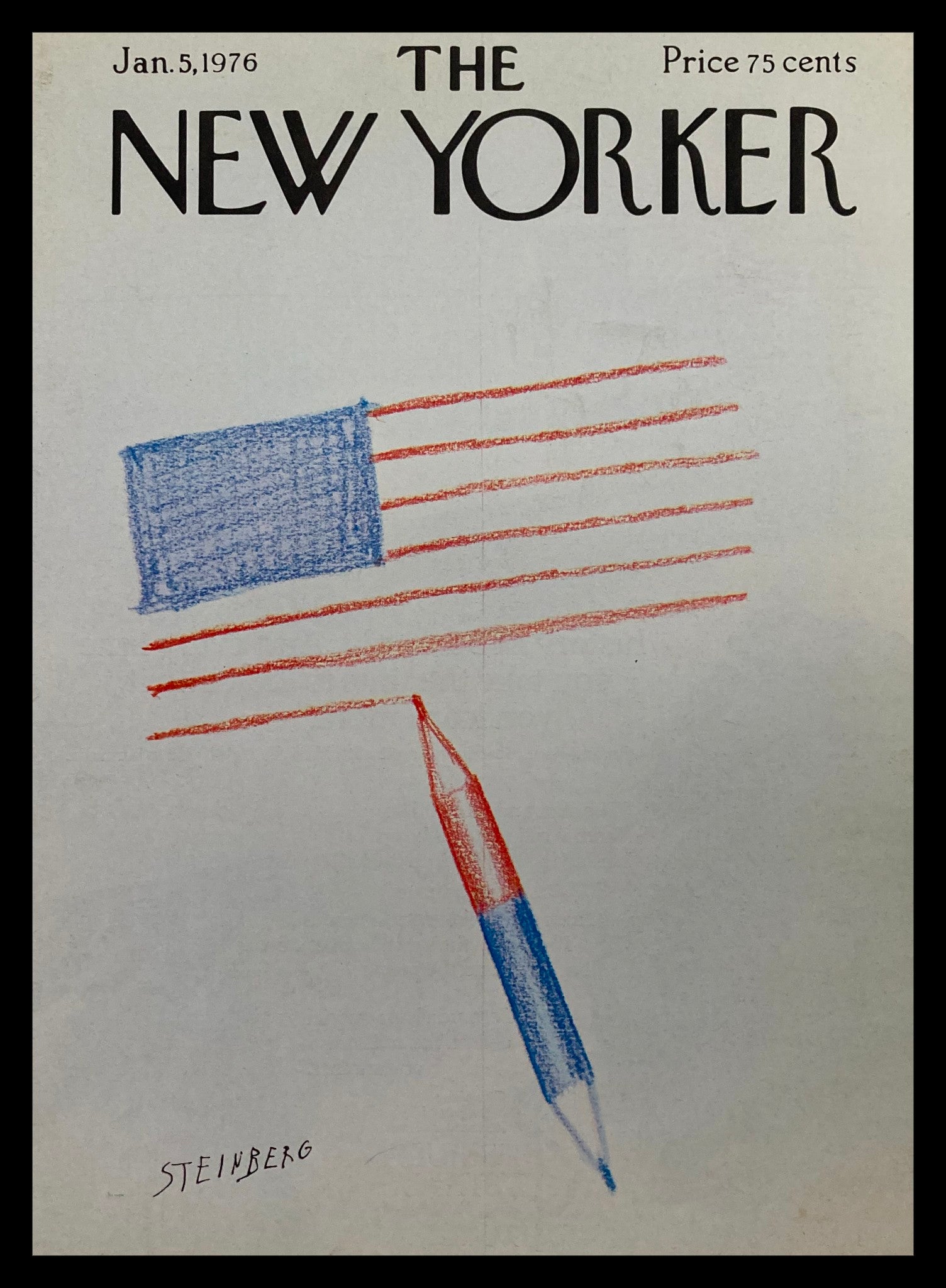 COVER ONLY The New Yorker January 5 1976 Red and Blue by Saul Steinberg No Label