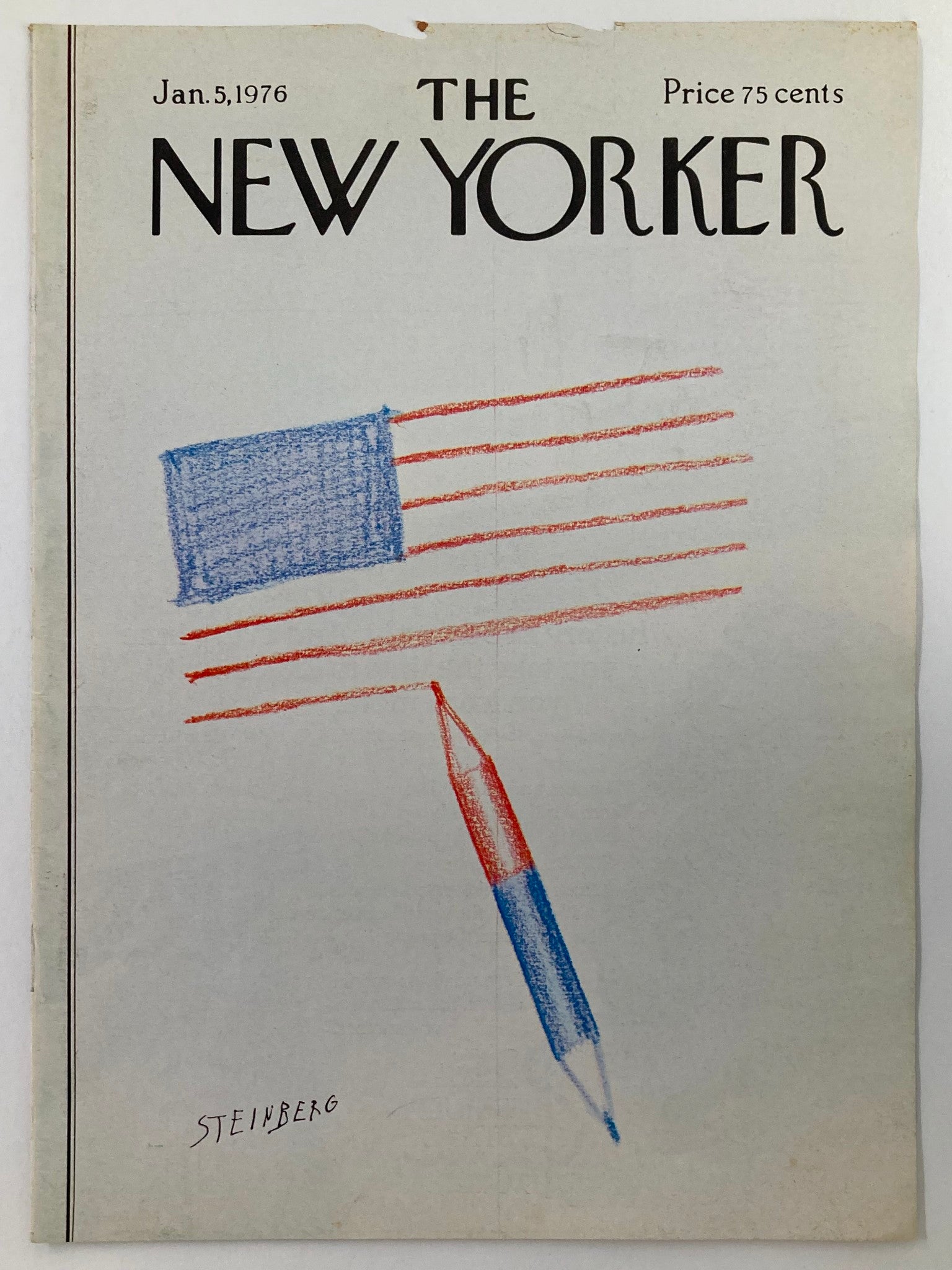 COVER ONLY The New Yorker January 5 1976 Red and Blue by Saul Steinberg No Label