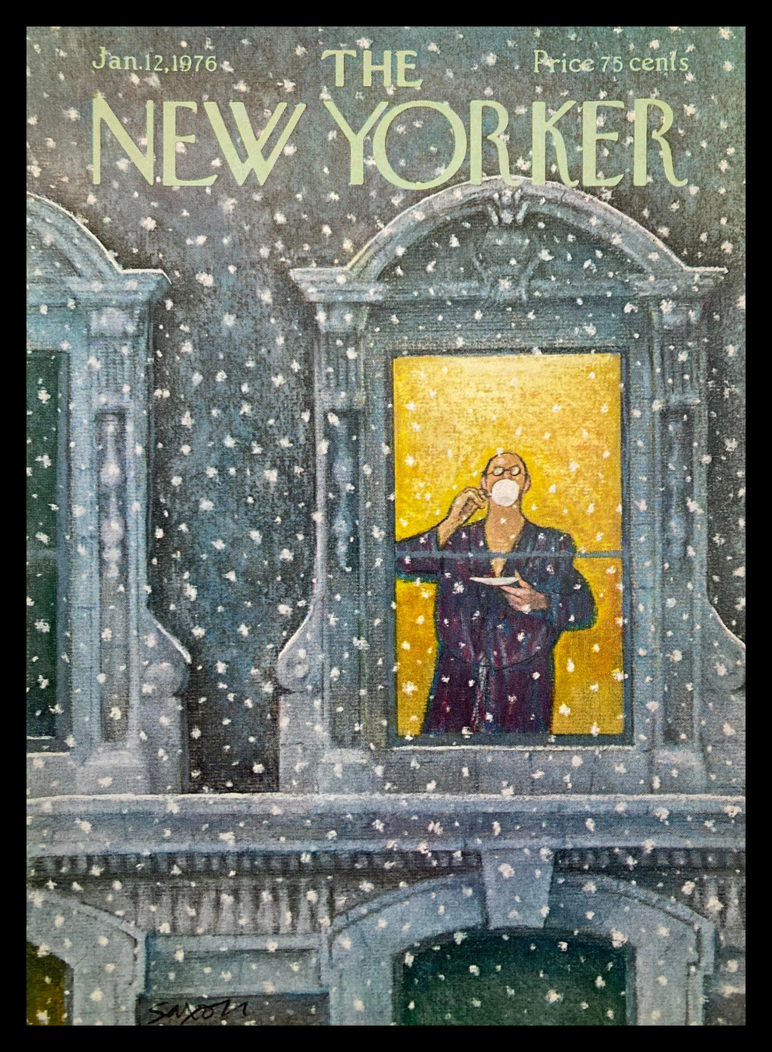 COVER ONLY The New Yorker January 12 1976 Tea Time by Charles Saxon No Label