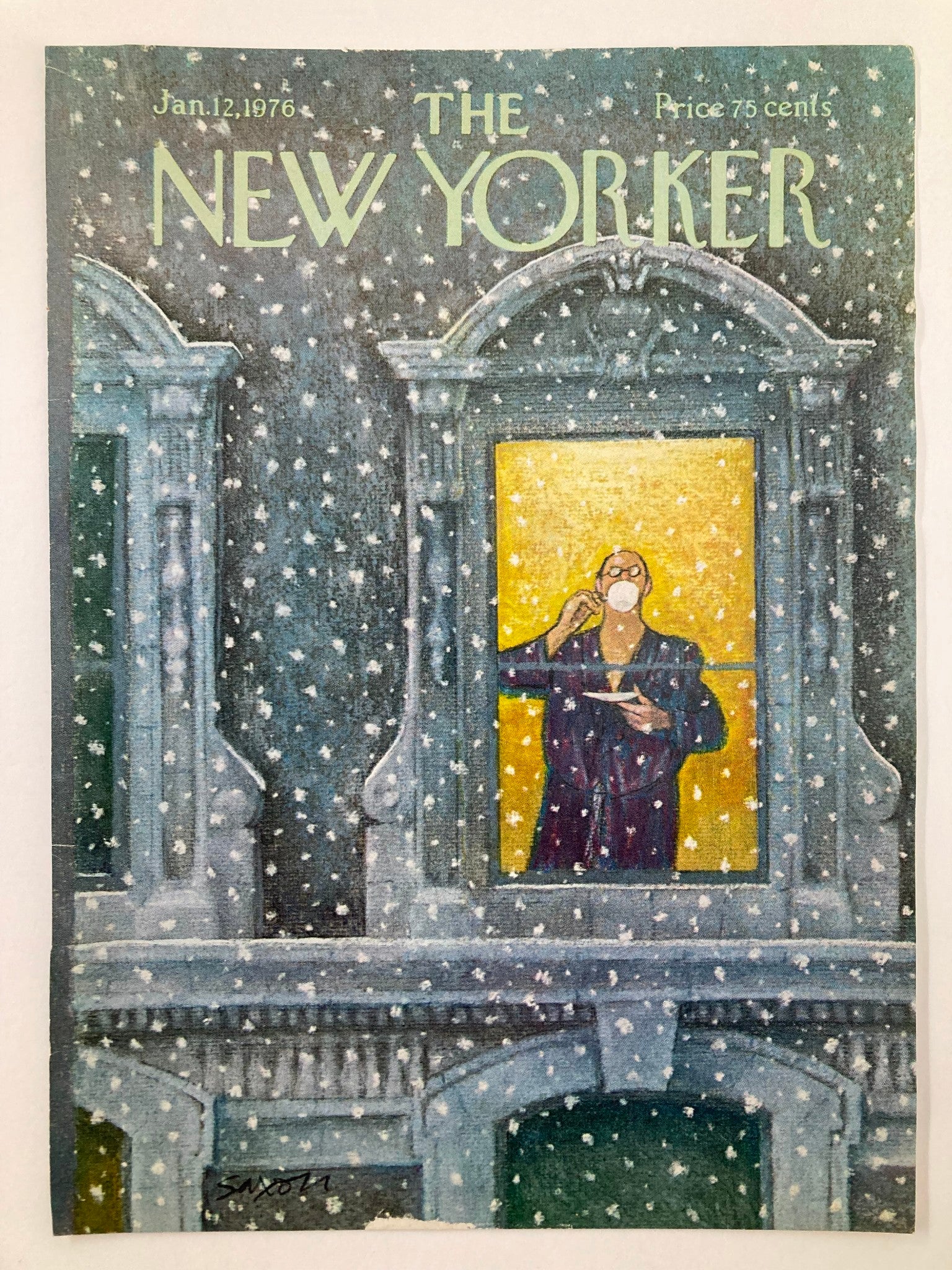 COVER ONLY The New Yorker January 12 1976 Tea Time by Charles Saxon No Label