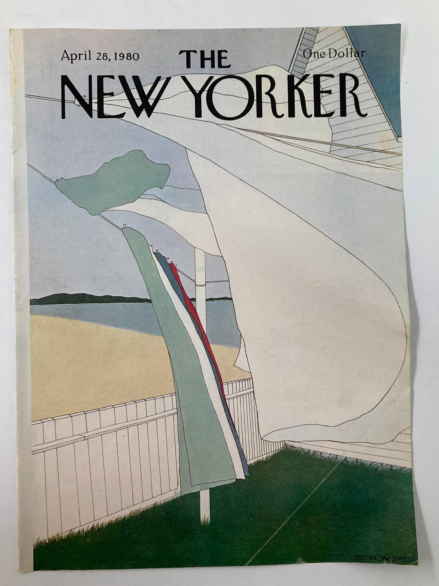 COVER ONLY The New Yorker April 28 1980 Windy Day by Gretchen Simpson No Label