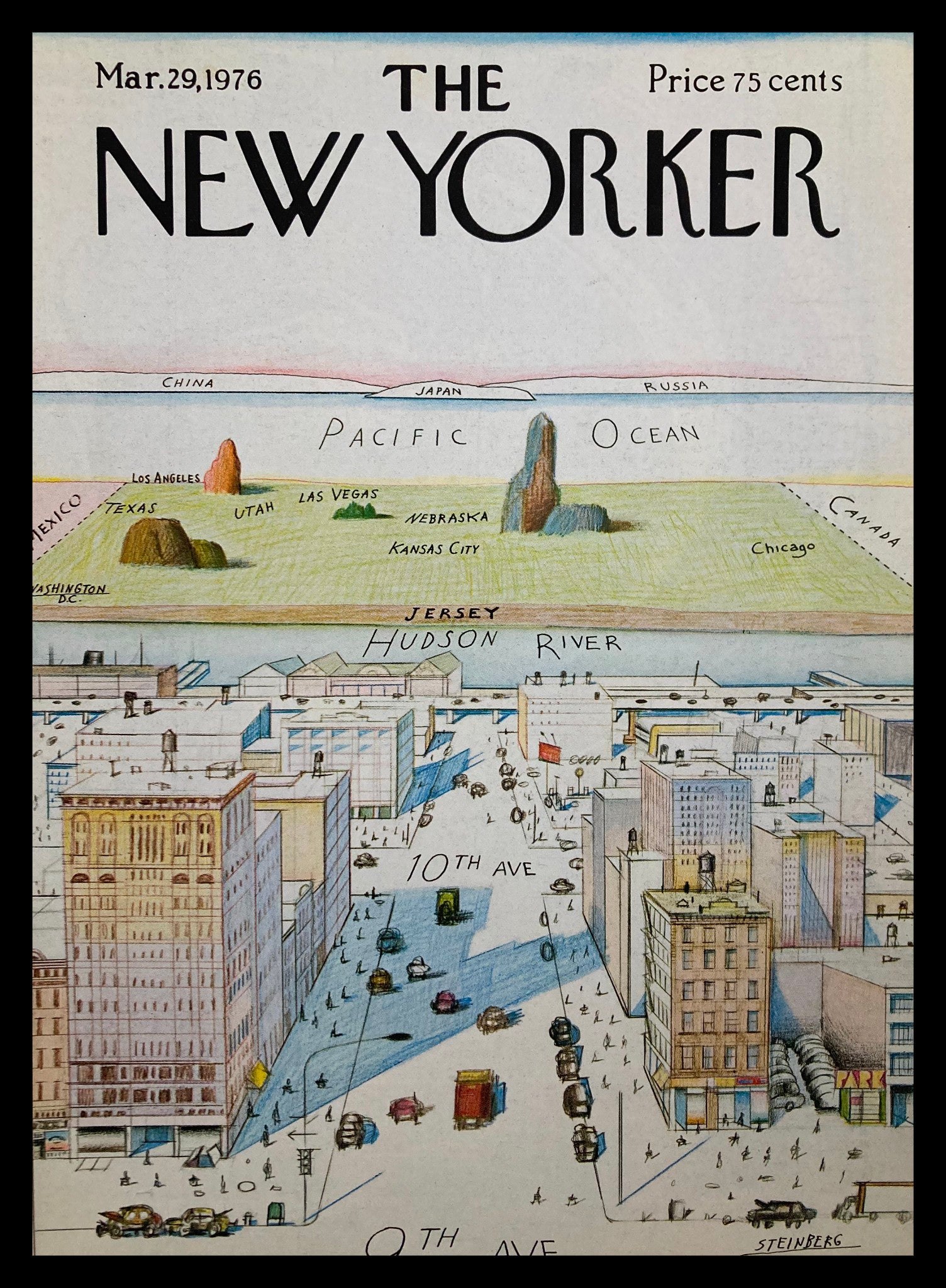 COVER ONLY The New Yorker March 29 1976 Road to Jersey by S. Steinberg No Label