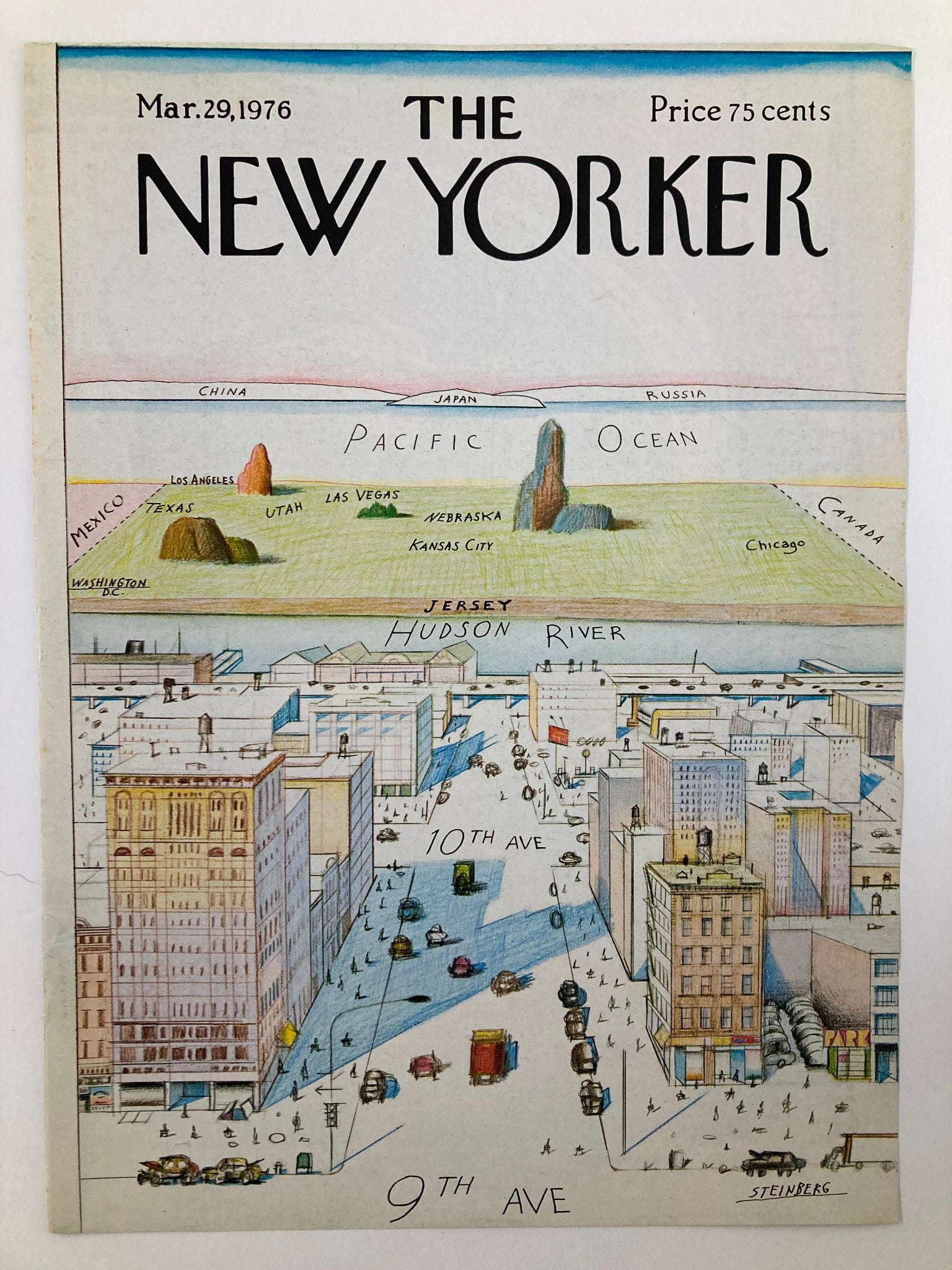 COVER ONLY The New Yorker March 29 1976 Road to Jersey by S. Steinberg No Label