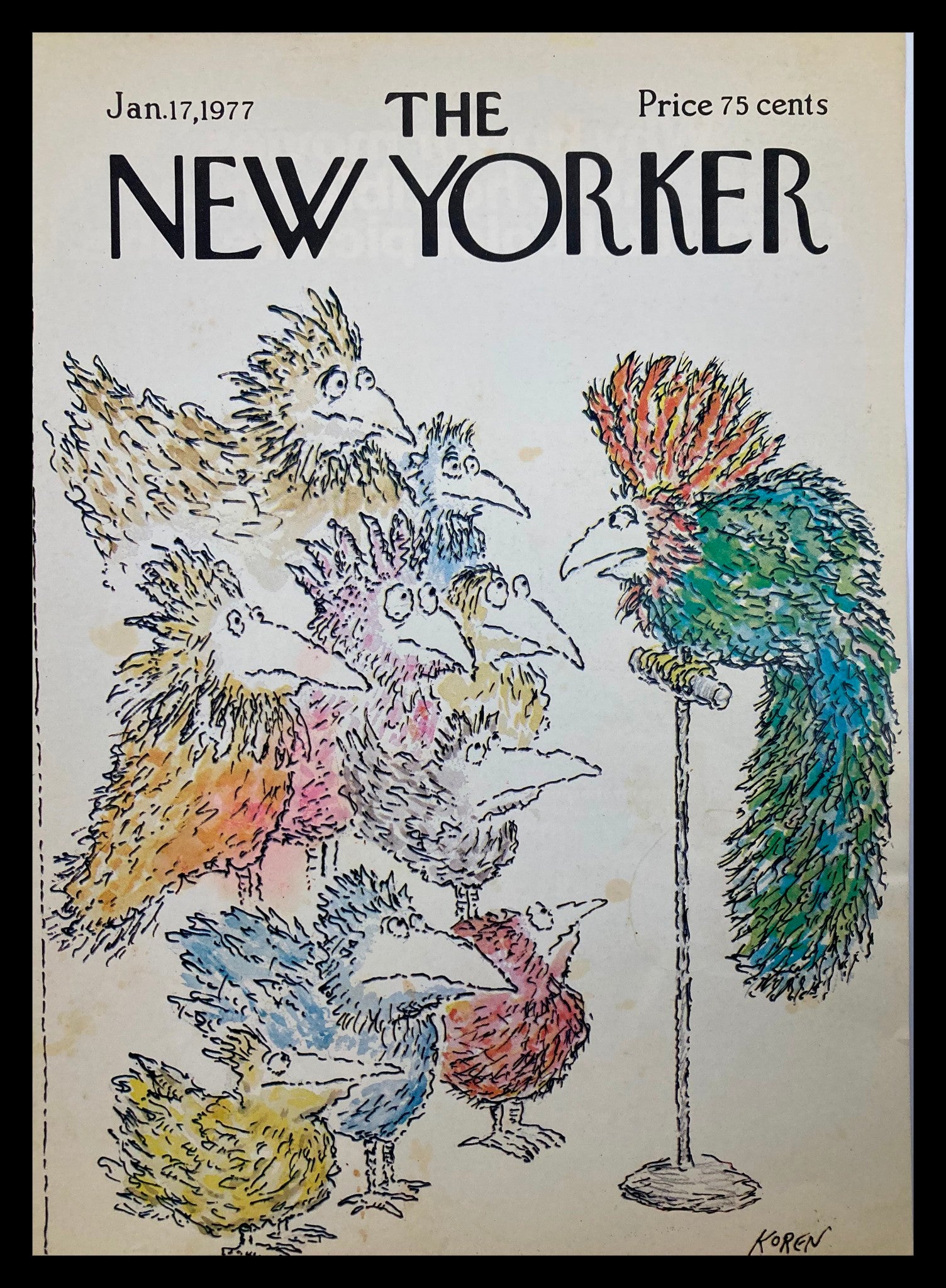 COVER ONLY The New Yorker January 17 1977 Feather Meeting by E. Koren No Label