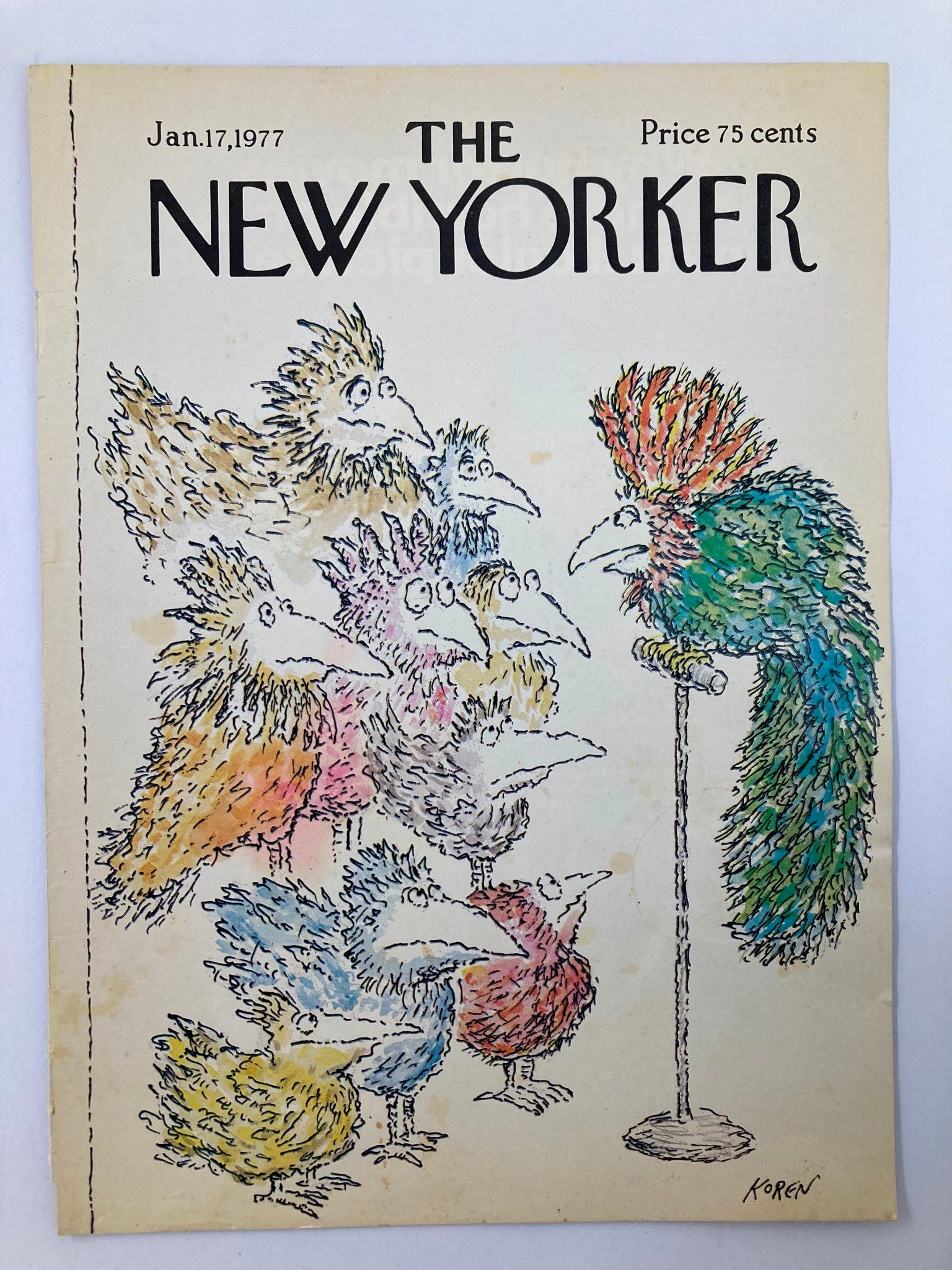 COVER ONLY The New Yorker January 17 1977 Feather Meeting by E. Koren No Label