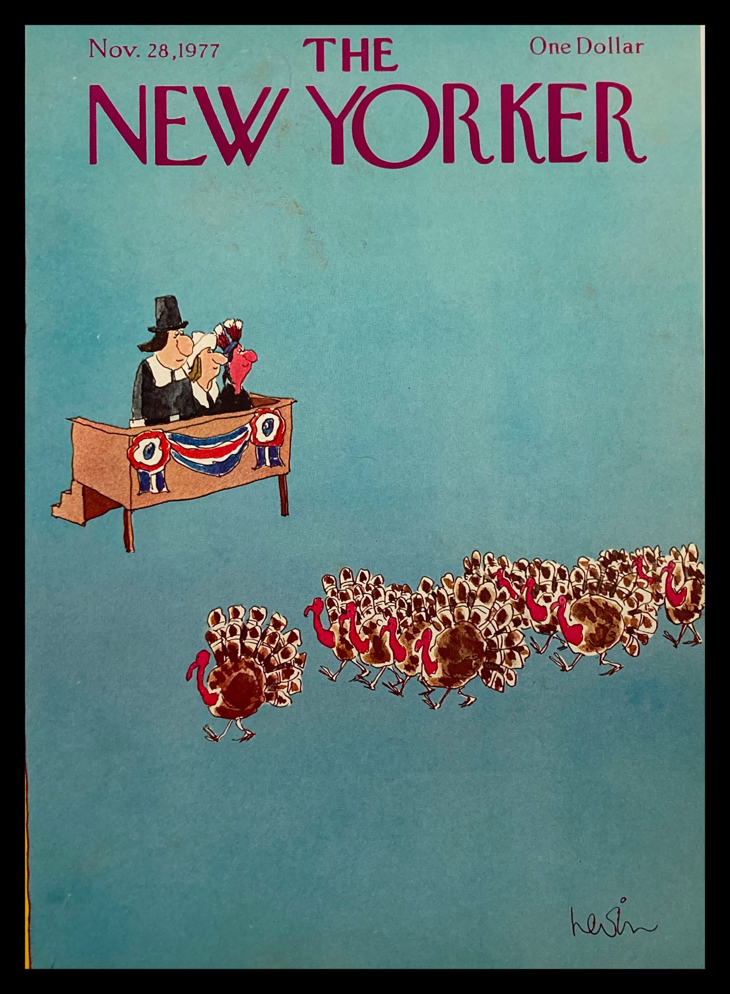 COVER ONLY The New Yorker November 28 1977 Turkey Parade by H. Goennel No Label