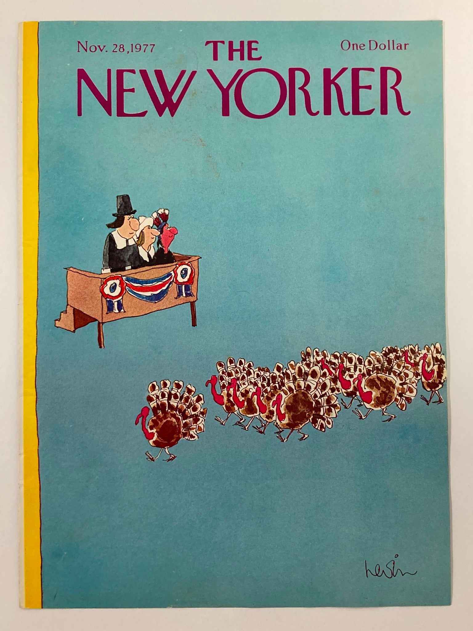 COVER ONLY The New Yorker November 28 1977 Turkey Parade by H. Goennel No Label