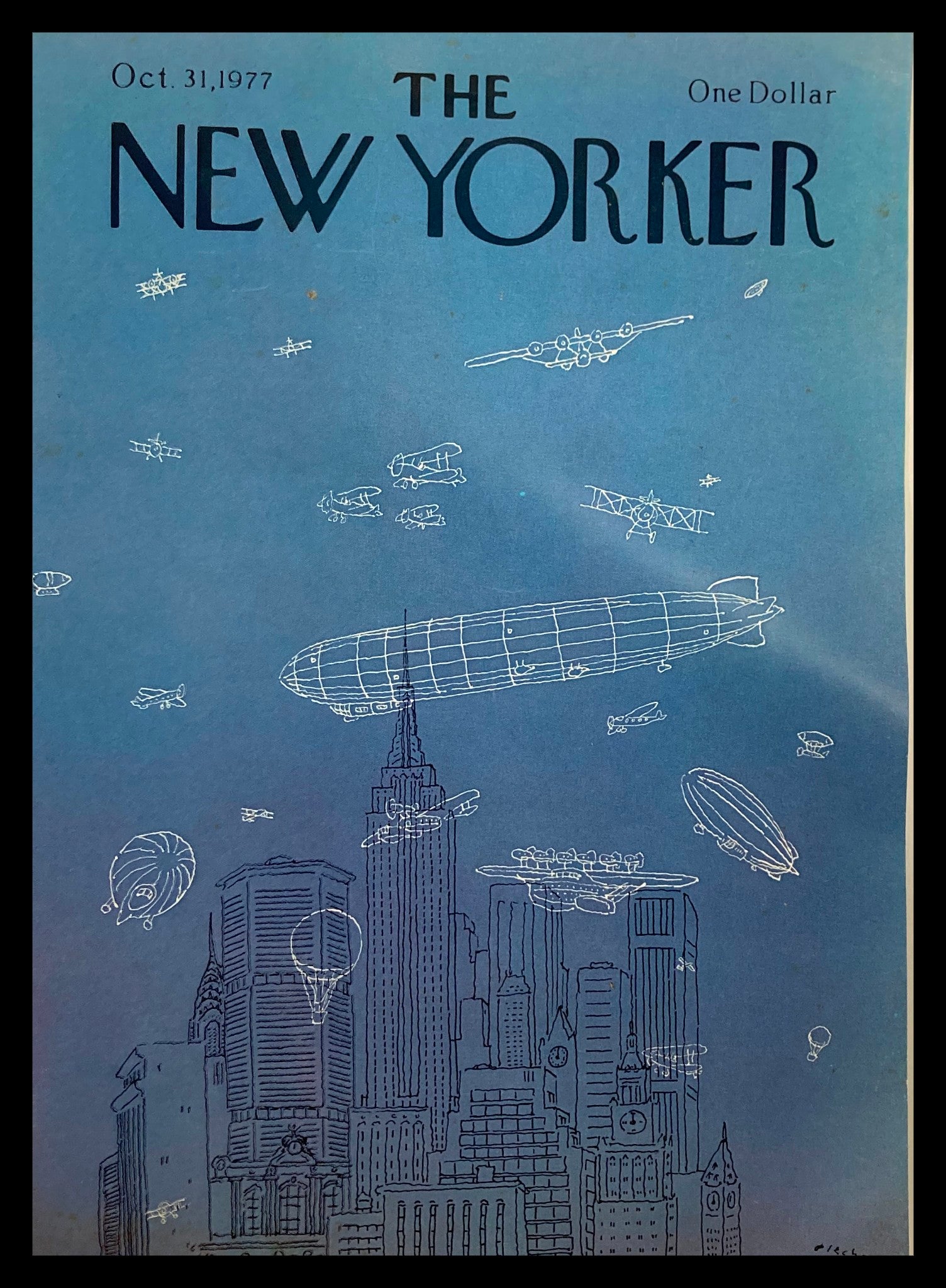 COVER ONLY The New Yorker October 31 1977 Airship by R.O. Blechman No Label