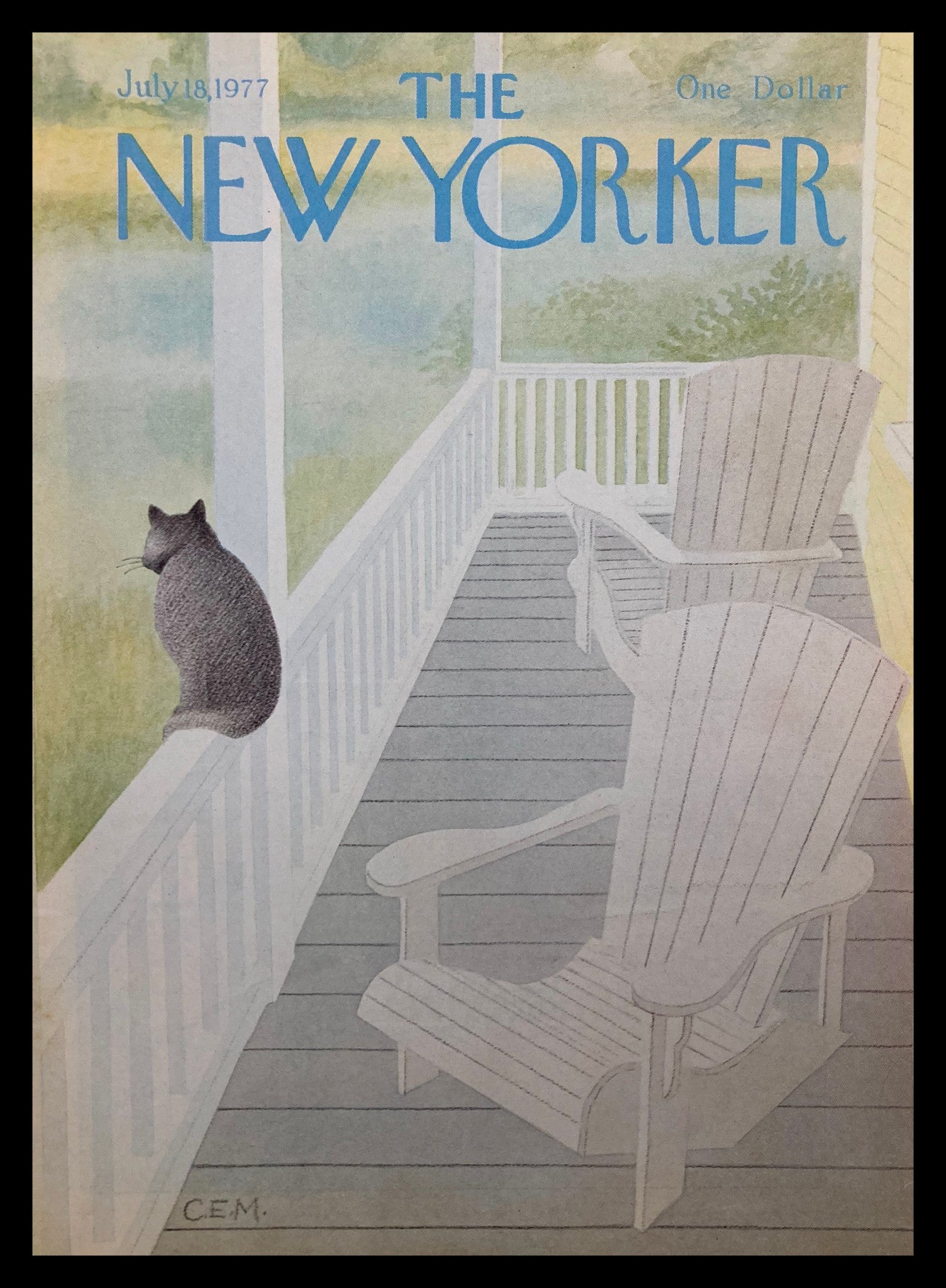 COVER ONLY The New Yorker July 18 1977 Cat Patio by Charles E. Martin No Label