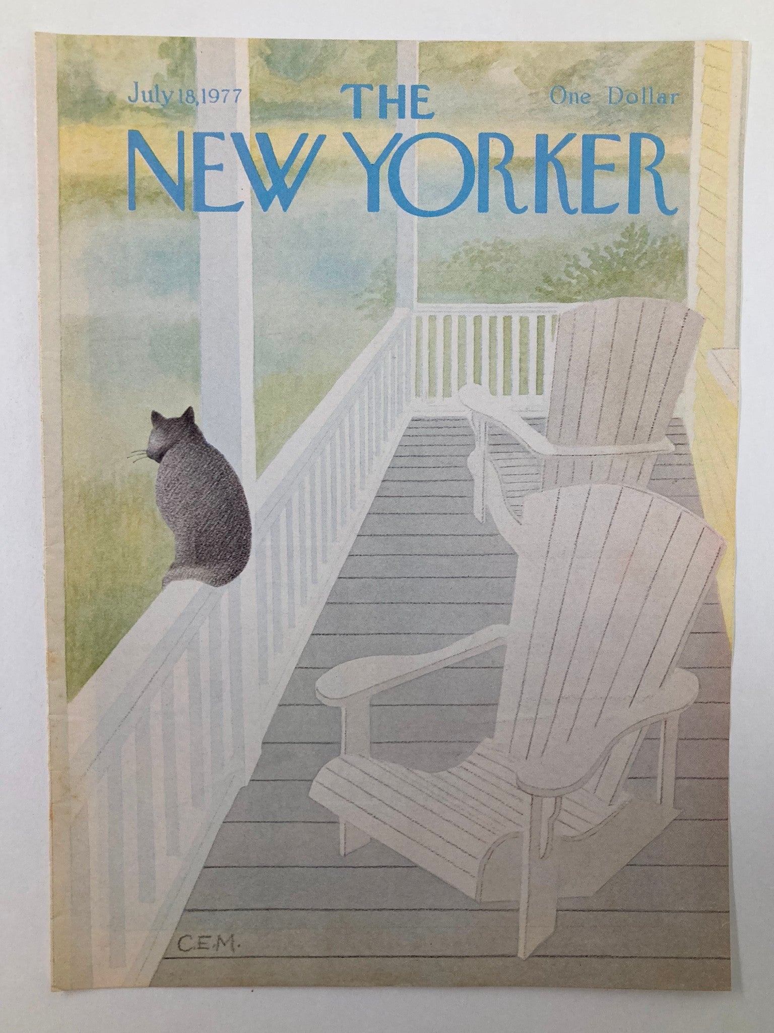 COVER ONLY The New Yorker July 18 1977 Cat Patio by Charles E. Martin No Label