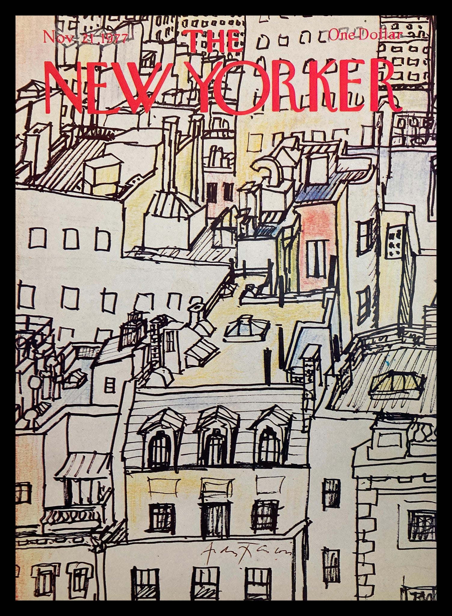 COVER ONLY The New Yorker November 21 1977 Rooftops by Andrei Francois No Label