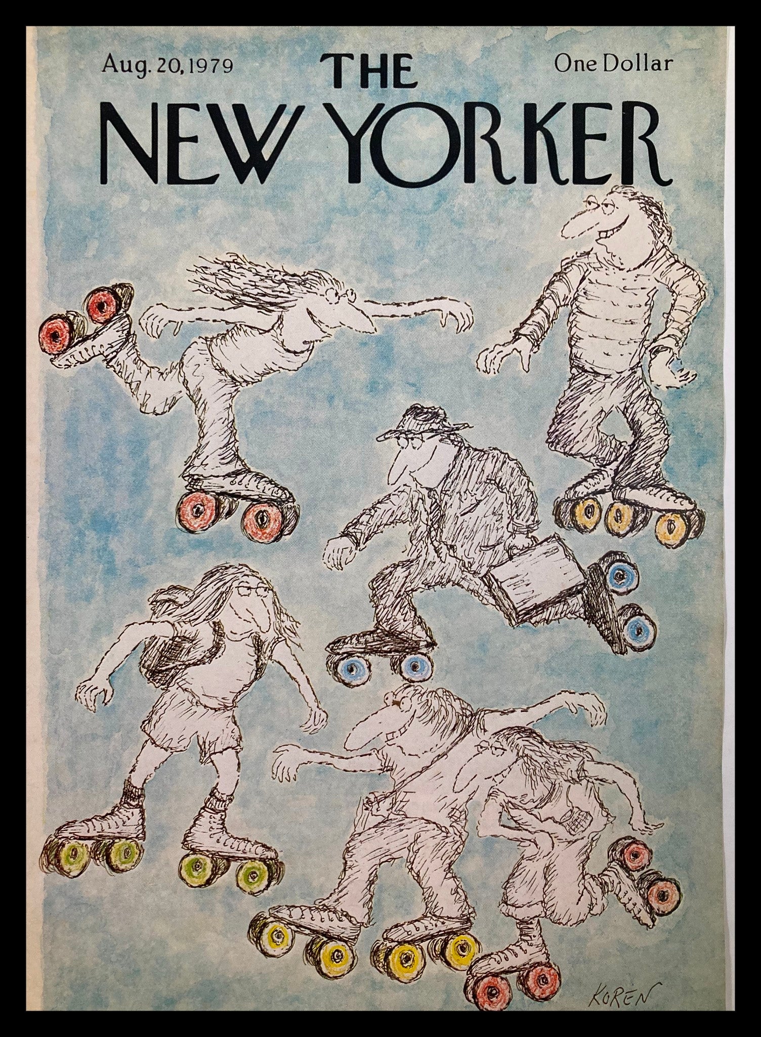 COVER ONLY The New Yorker August 20 1979 Roller Skates by Edward Koren No Label