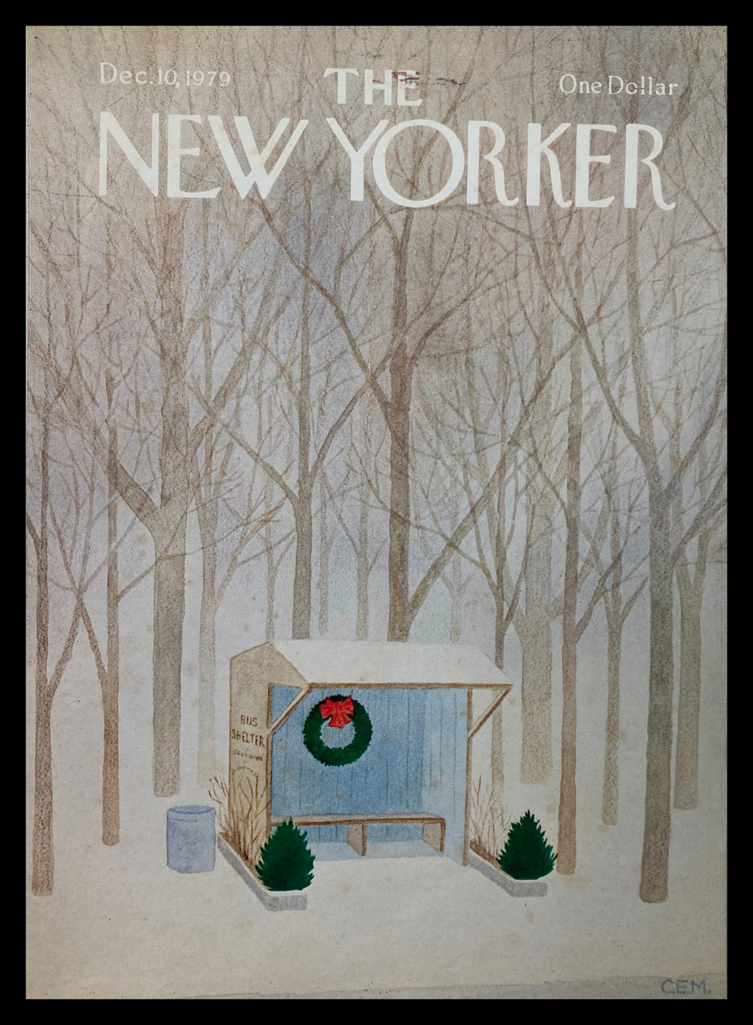 COVER ONLY The New Yorker December 10 1979 Bus Shelter by C. E. Martin No Label