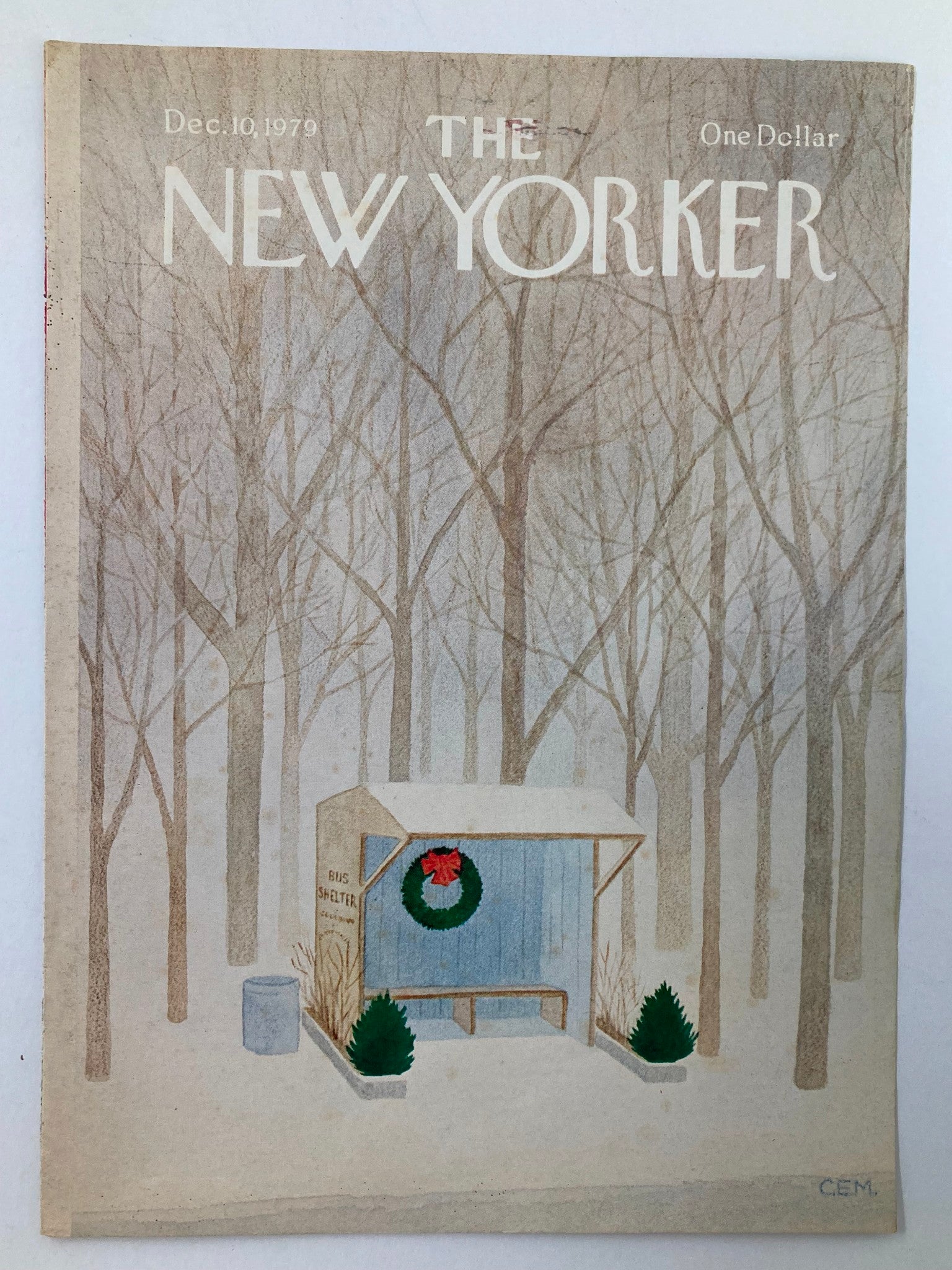 COVER ONLY The New Yorker December 10 1979 Bus Shelter by C. E. Martin No Label