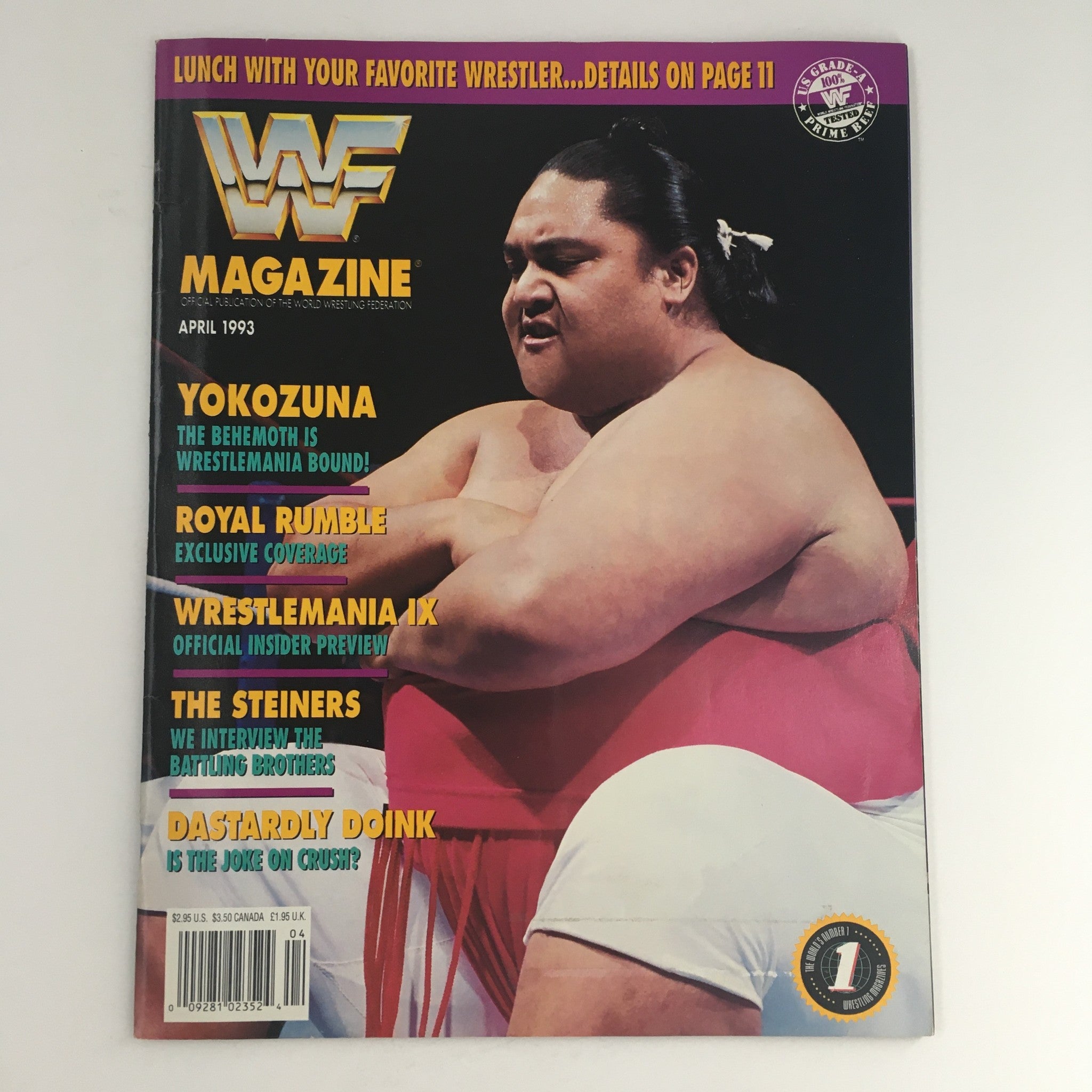 WWF Magazine April 1993 Yokozuna & The Steiners Brothers & Tatanka Beat Shawn VG