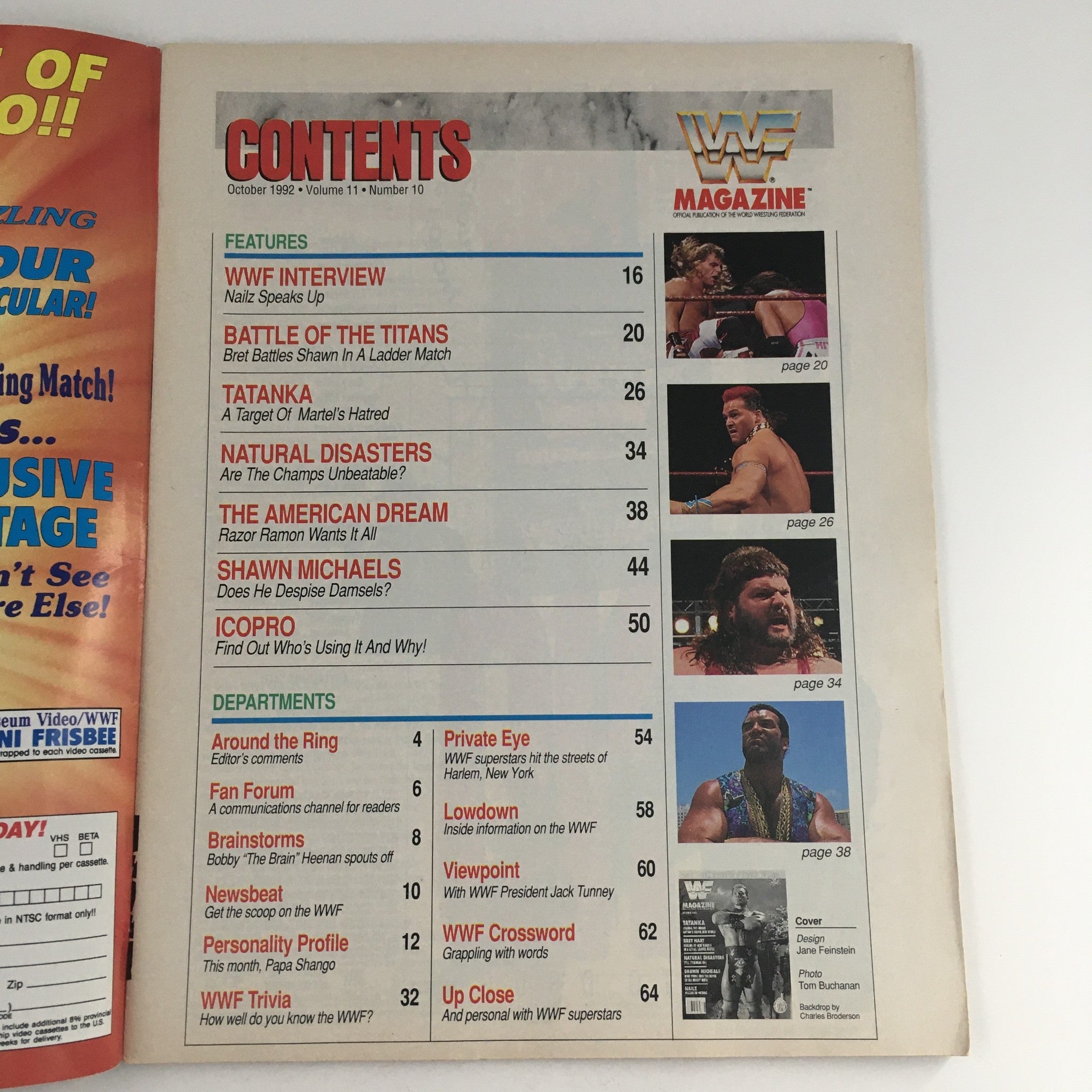 WWF Magazine October 1992 Tatanka & Bret Heart & Shawn Michaels & Nailz, VG