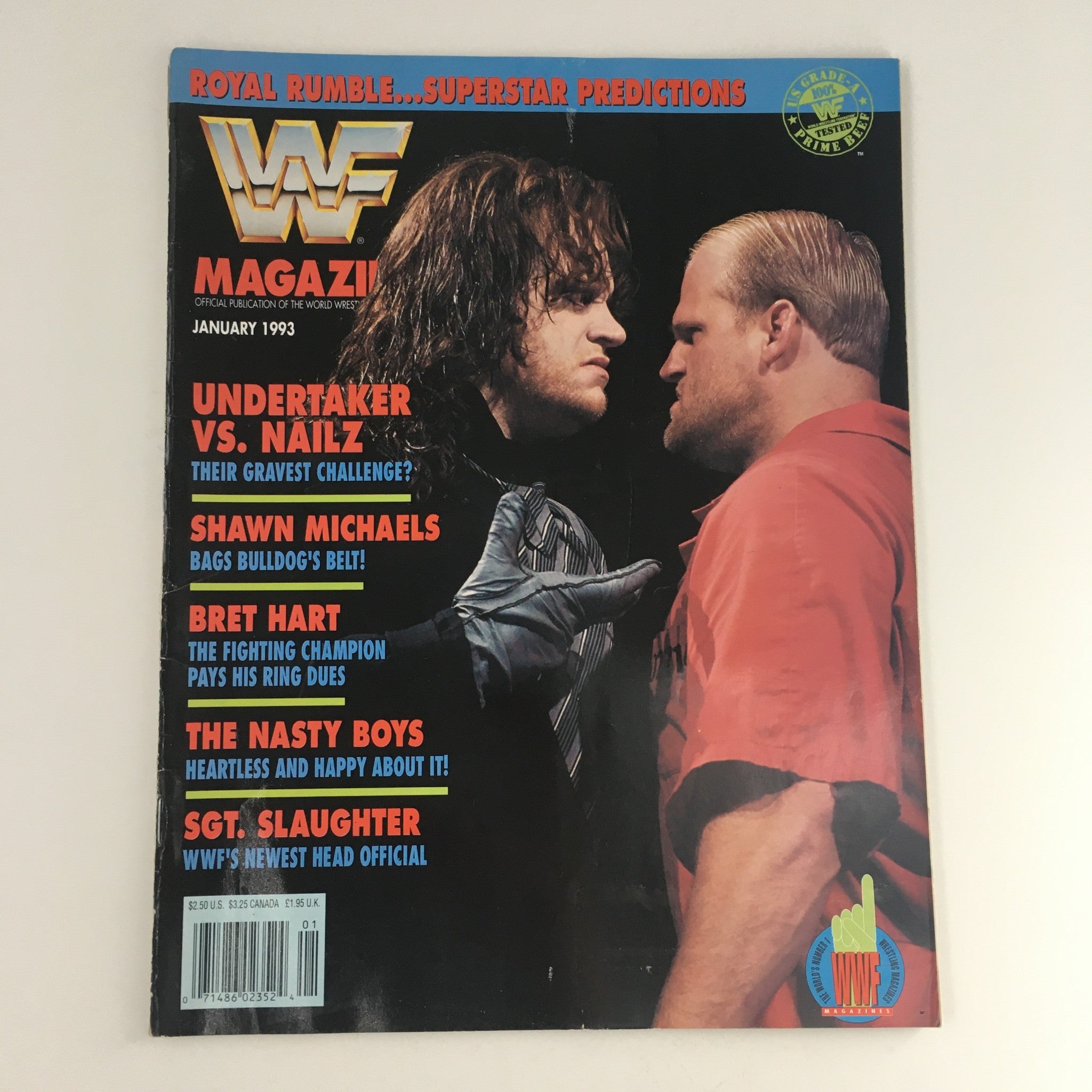 WWF Magazine January 1993 Undertaker vs Nailz & Shawn Michales & Bret Heart, VG