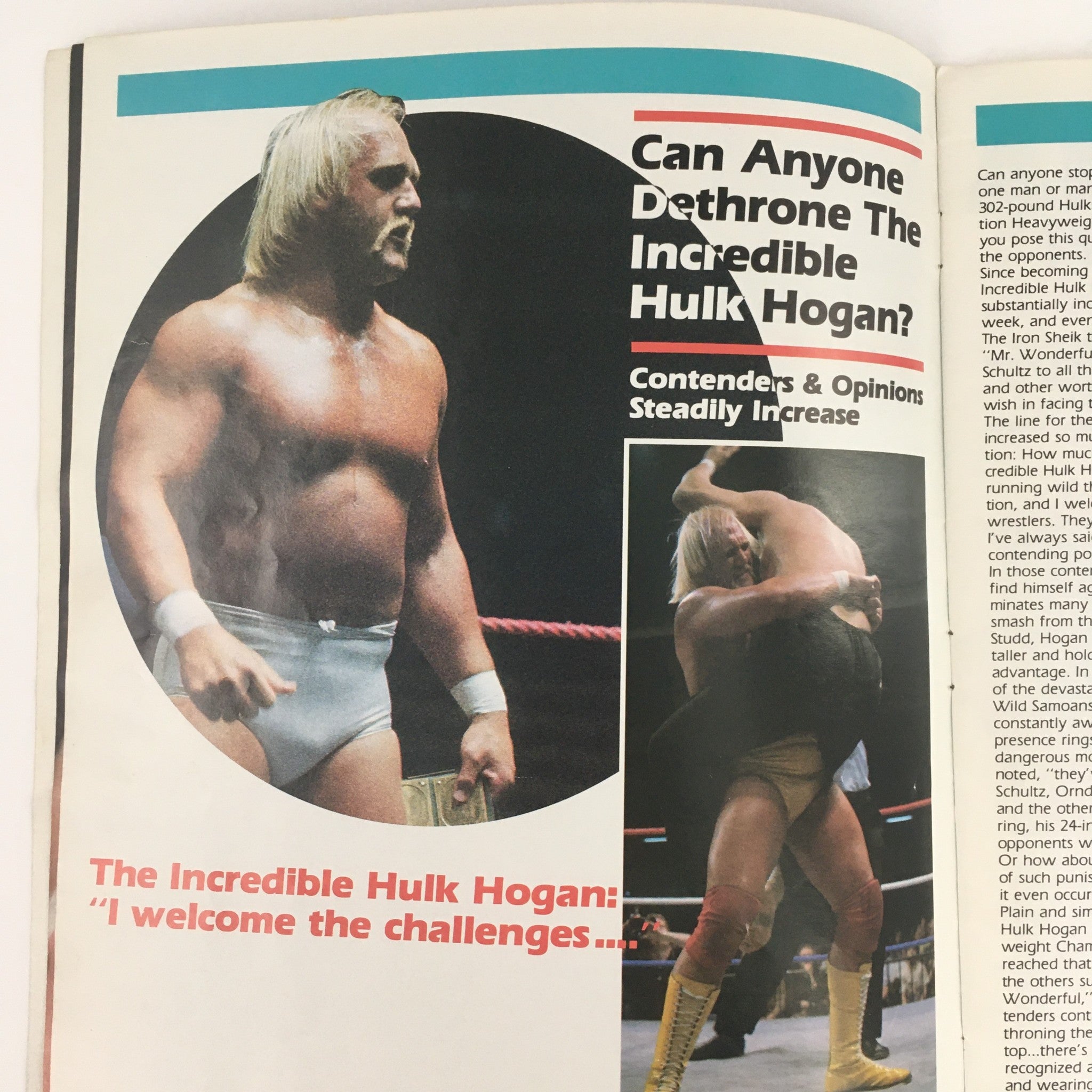 WWF Program #113 June 23 1984 highlights the Incredible Hulk Hogan with captivating articles discussing his prowess in wrestling and challenges against contenders.
