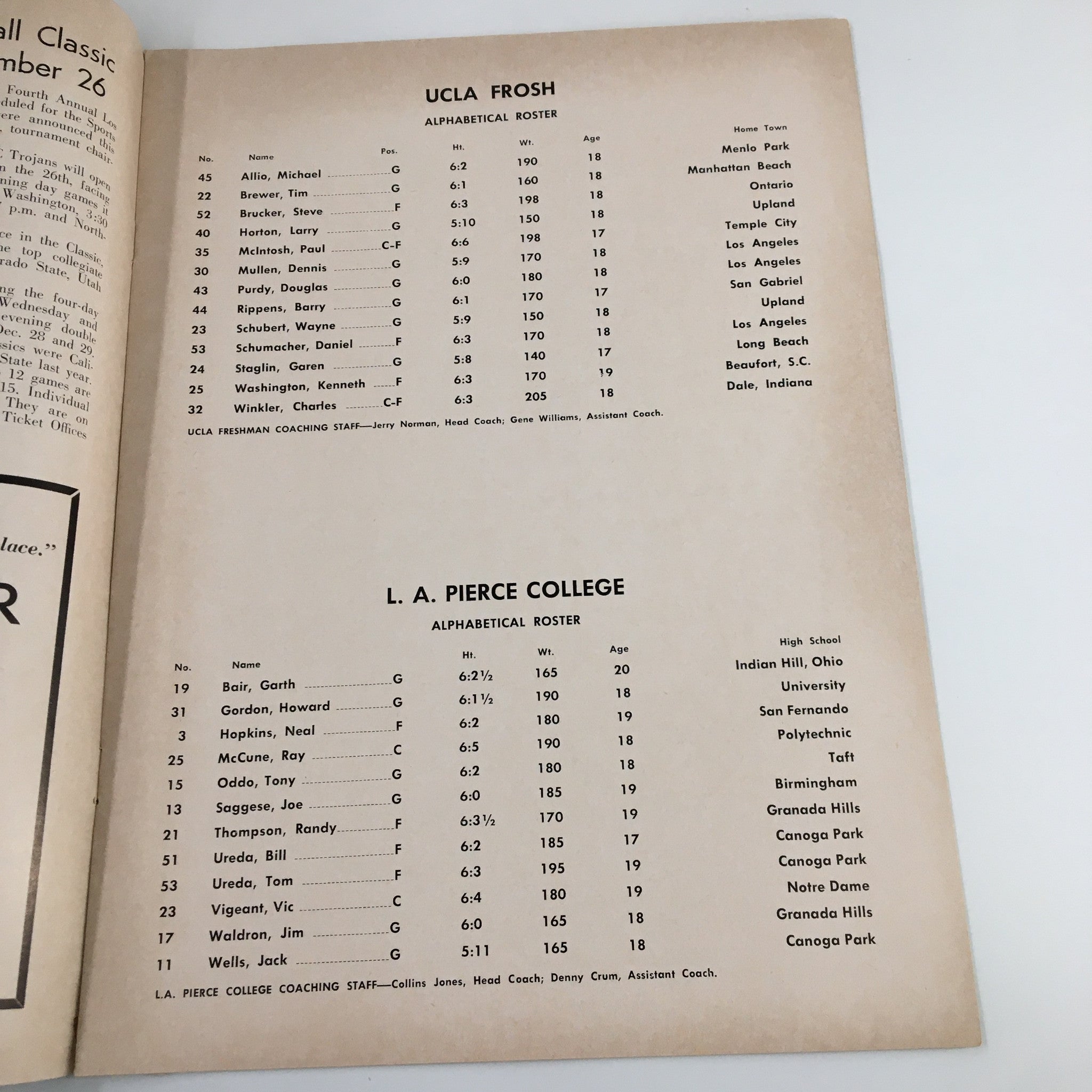 December 15 1962 NCAA Basketball Missouri vs UCLA The Hoop Official Program