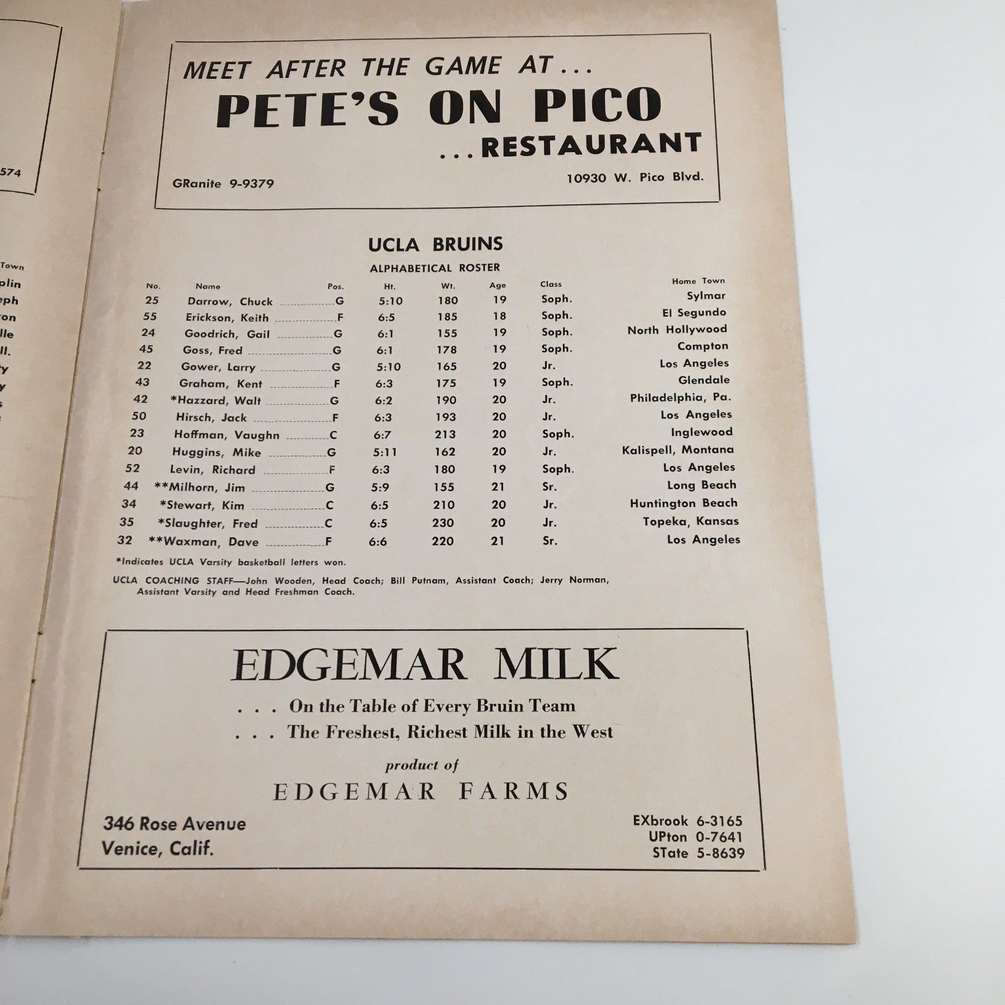 December 15 1962 NCAA Basketball Missouri vs UCLA The Hoop Official Program