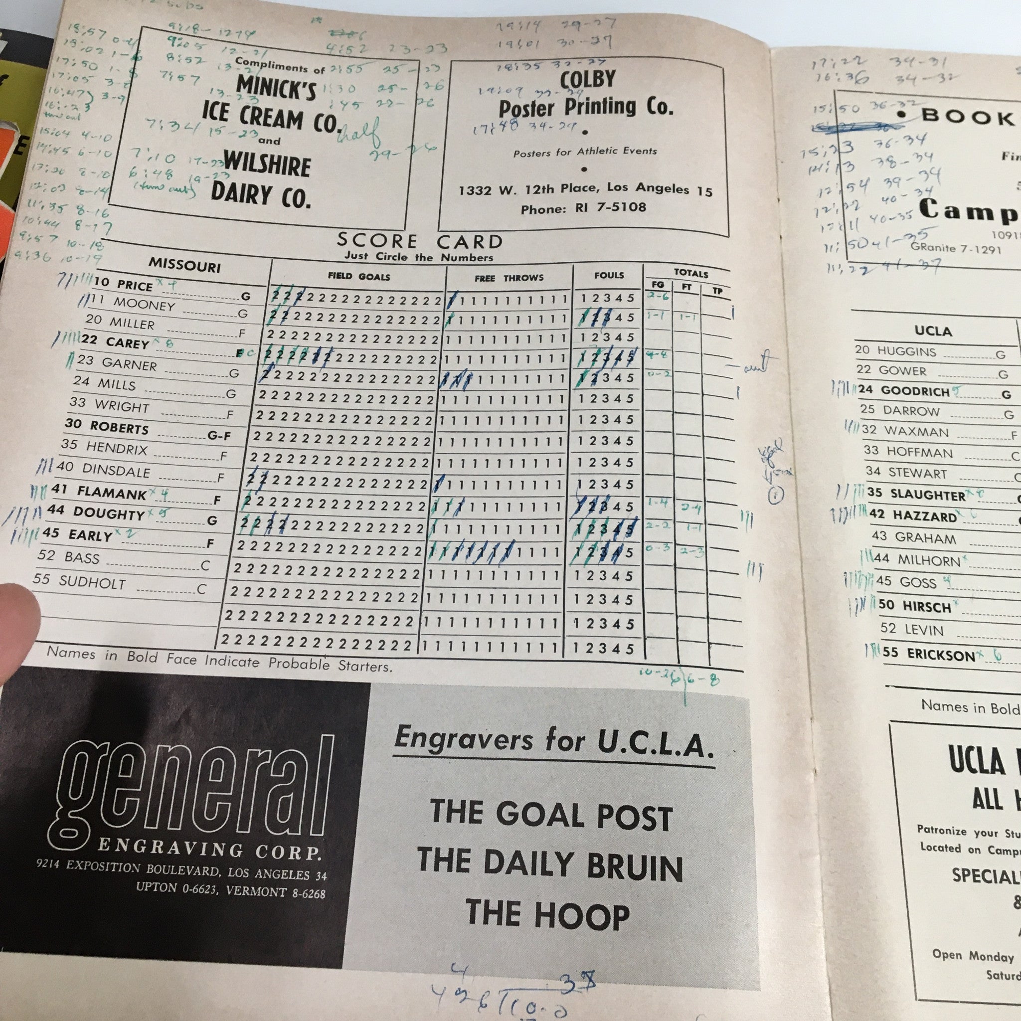 December 15 1962 NCAA Basketball Missouri vs UCLA The Hoop Official Program