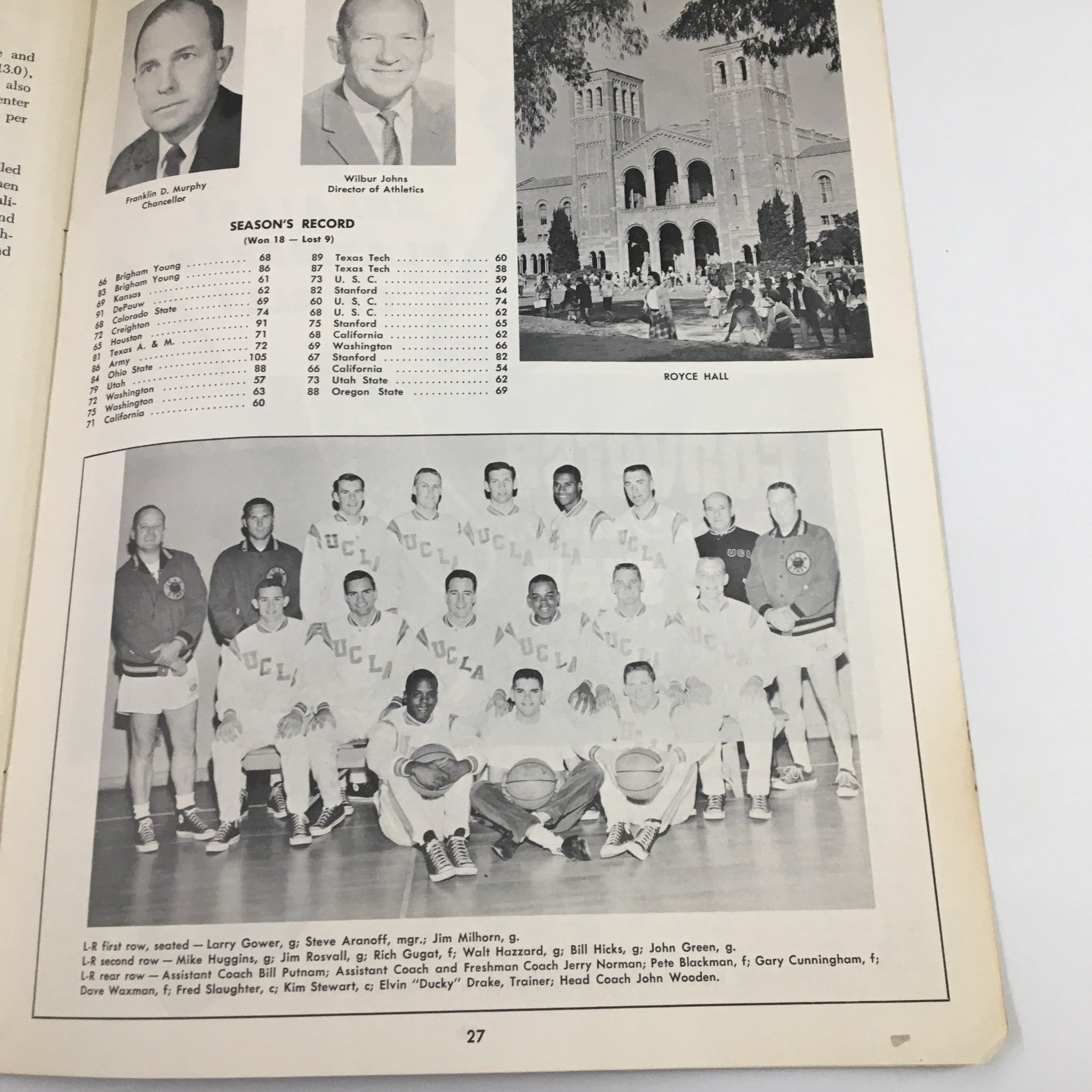 March 23-24 1962 NCAA Basketball UCLA USC Championship Official Program