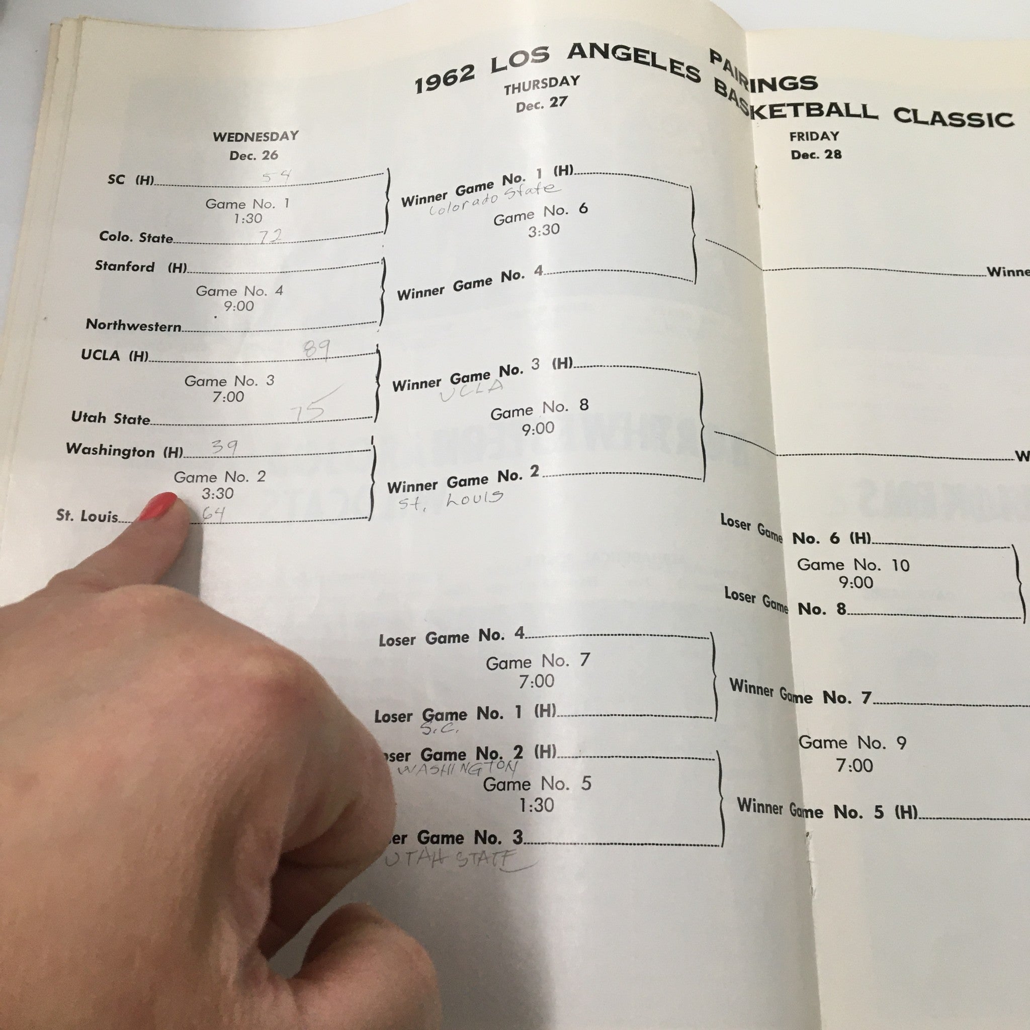 December 26 1962 NCAA St. Louis vs UCLA Basketball Classic Official Program
