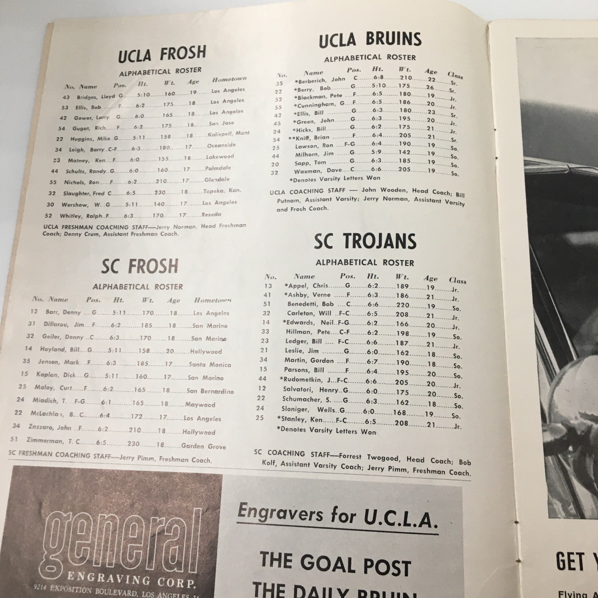 February 3 1961 NCAA Basketball SC vs UCLA Bruins The Hoop Official Program