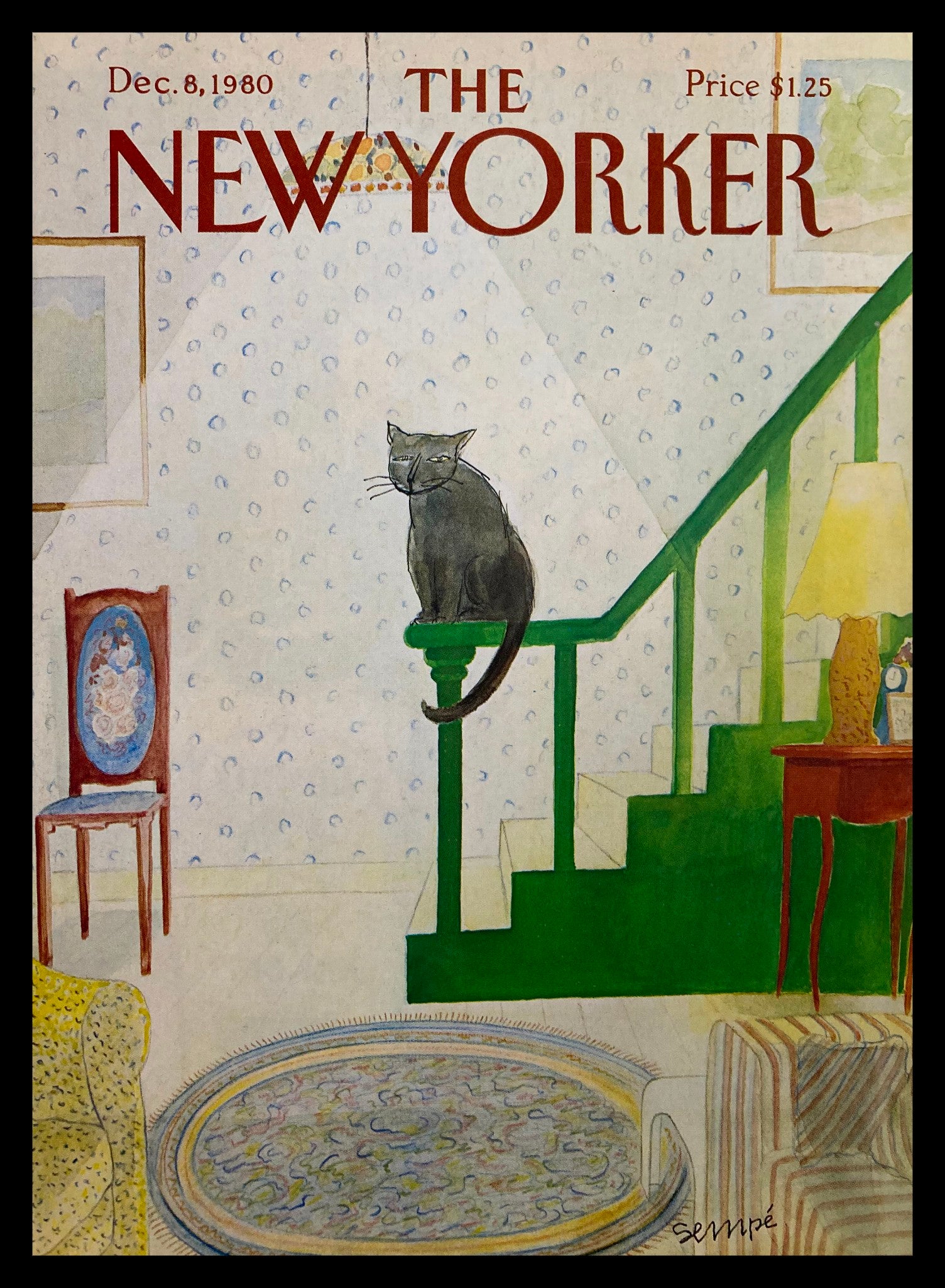 COVER ONLY The New Yorker December 8 1980 Cat Alone by J. J. Sempe No Label