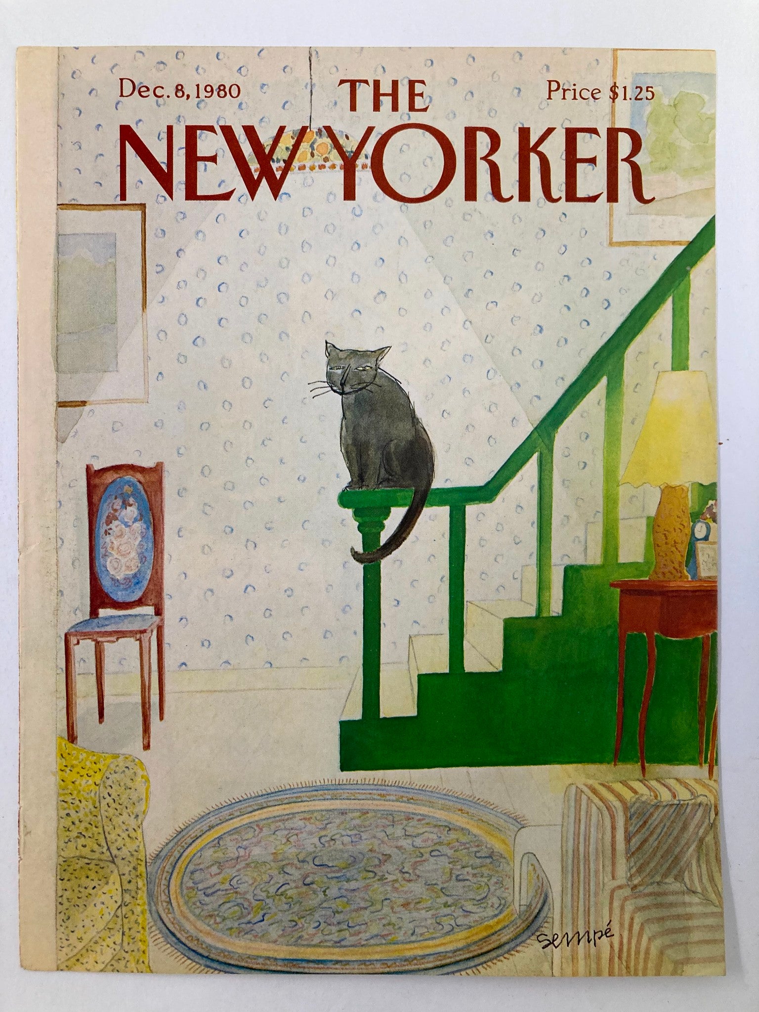 COVER ONLY The New Yorker December 8 1980 Cat Alone by J. J. Sempe No Label