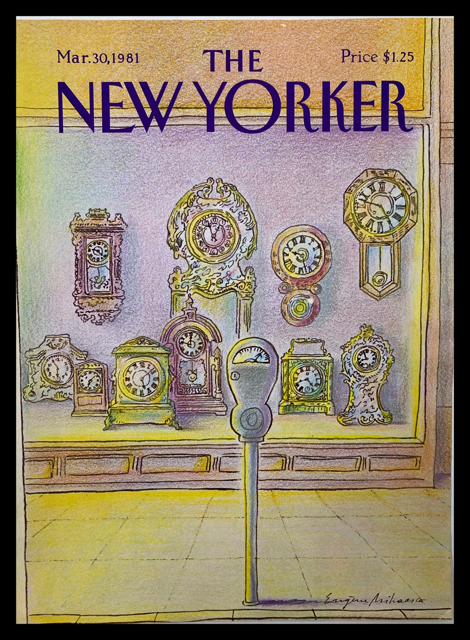 COVER ONLY The New Yorker March 30 1981 Clocks by Eugene Mihaesco No Label