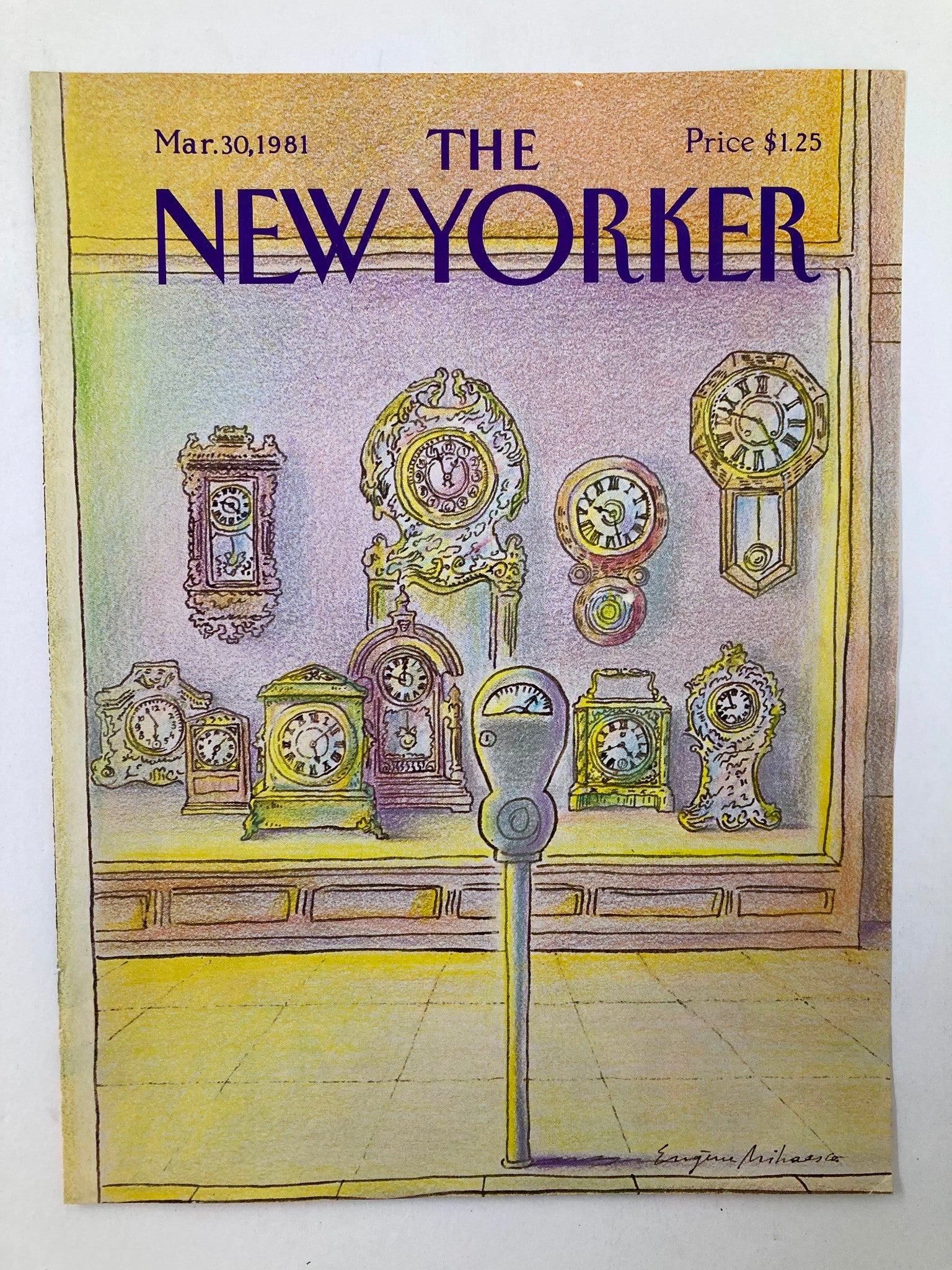 COVER ONLY The New Yorker March 30 1981 Clocks by Eugene Mihaesco No Label