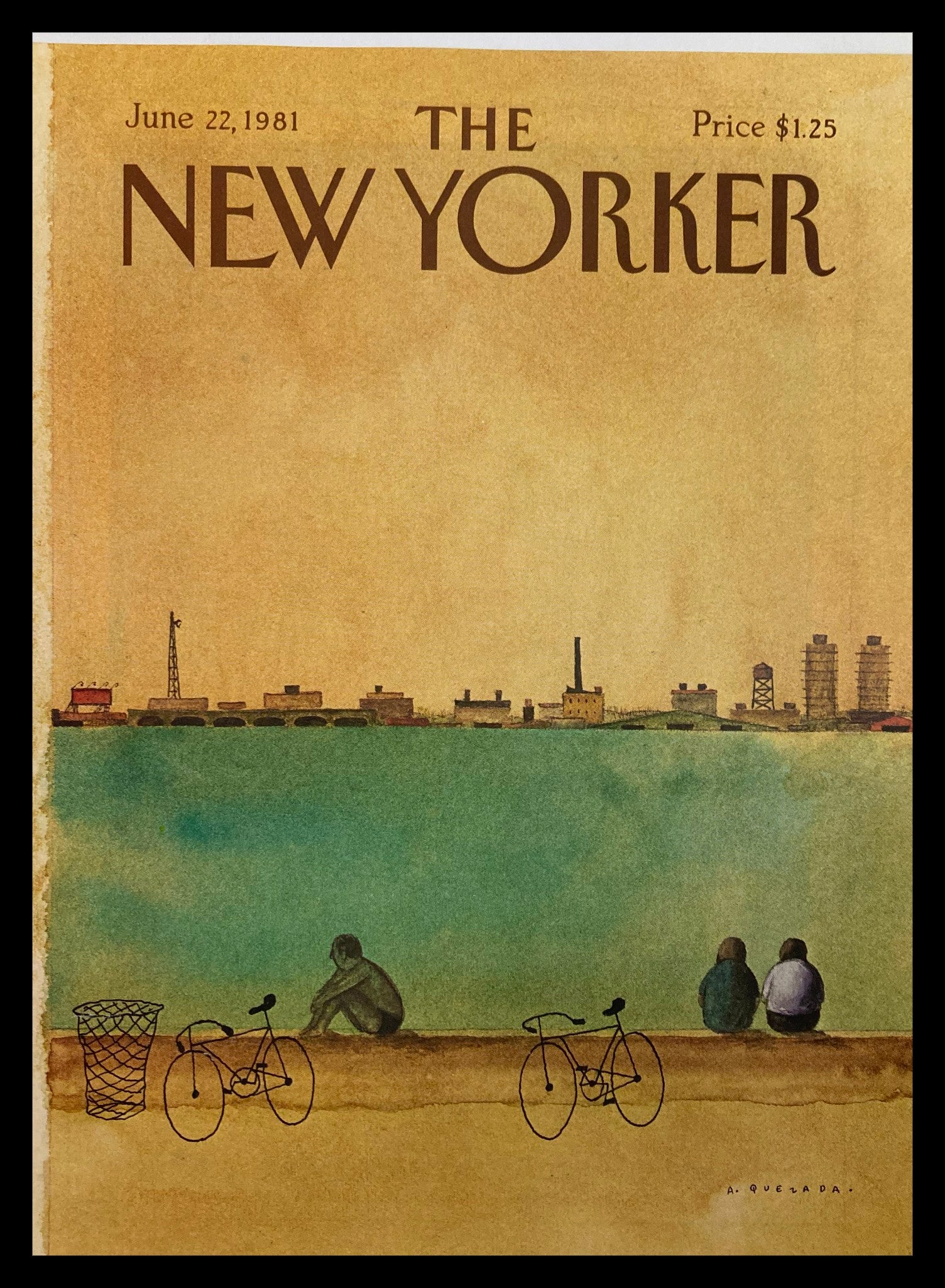 COVER ONLY The New Yorker June 22 1981 Bike Ride by Abel Quezada No Label