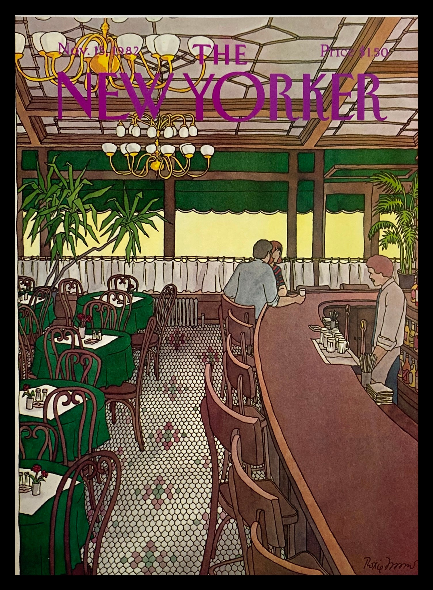 COVER ONLY The New Yorker November 15 1982 The Bar by Roxie Munro No Label