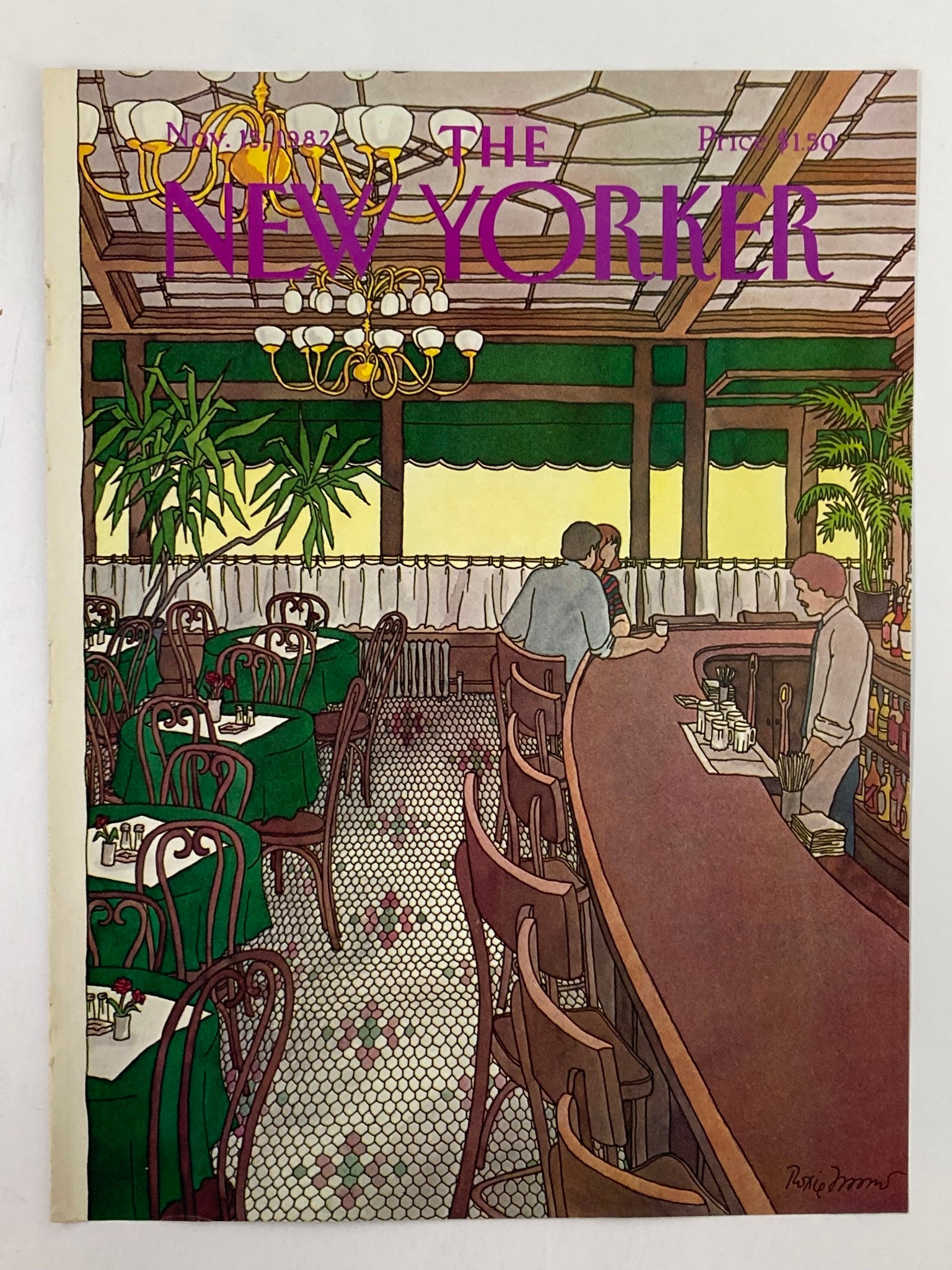 COVER ONLY The New Yorker November 15 1982 The Bar by Roxie Munro No Label