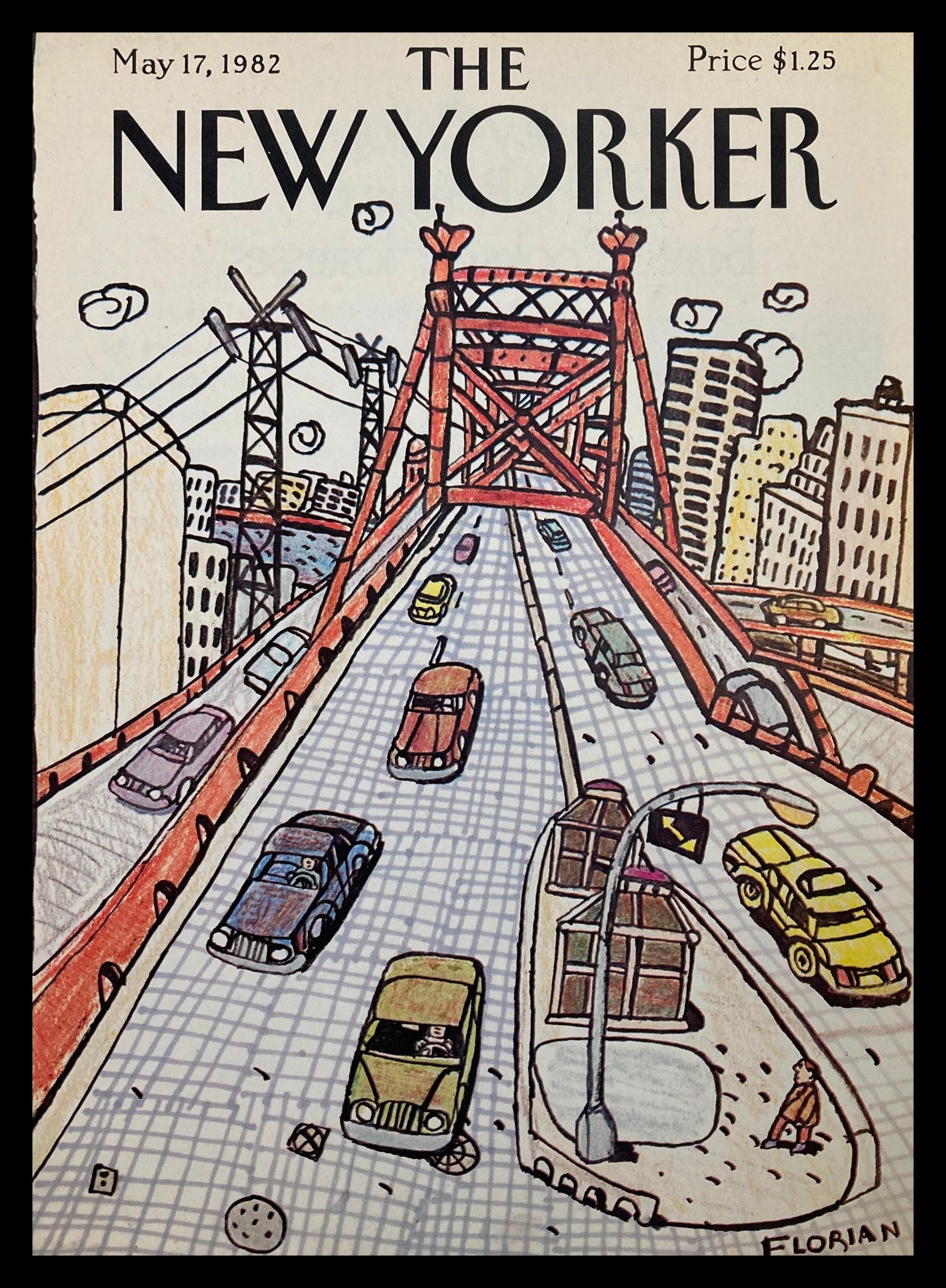 COVER ONLY The New Yorker May 17 1982 Busy Bridge by Florian No Label