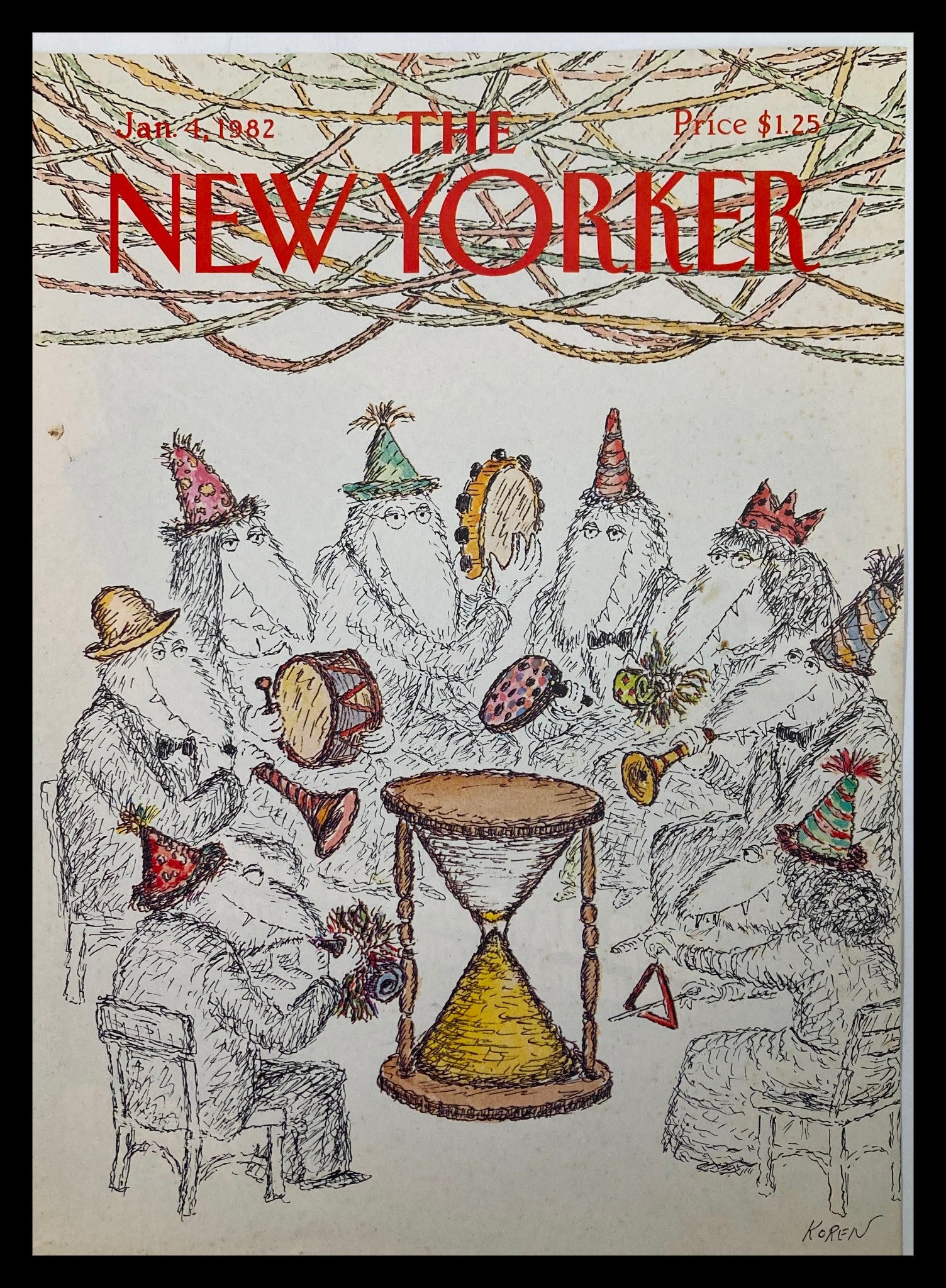 COVER ONLY The New Yorker January 4 1982 Hourglass Meeting by Ed Koren No Label