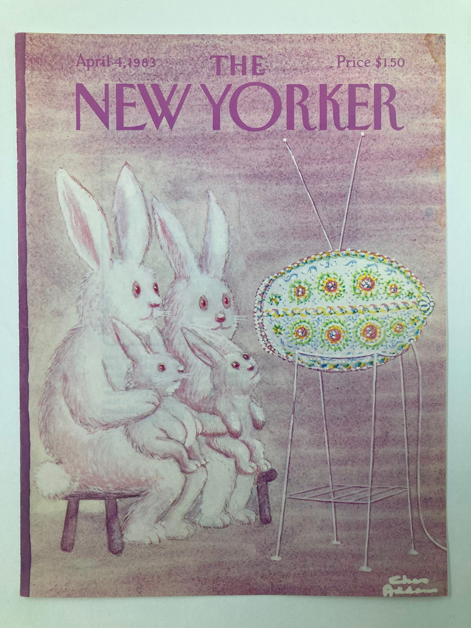 COVER ONLY The New Yorker April 4 1983 Bunny TV by Chas Addams No Label