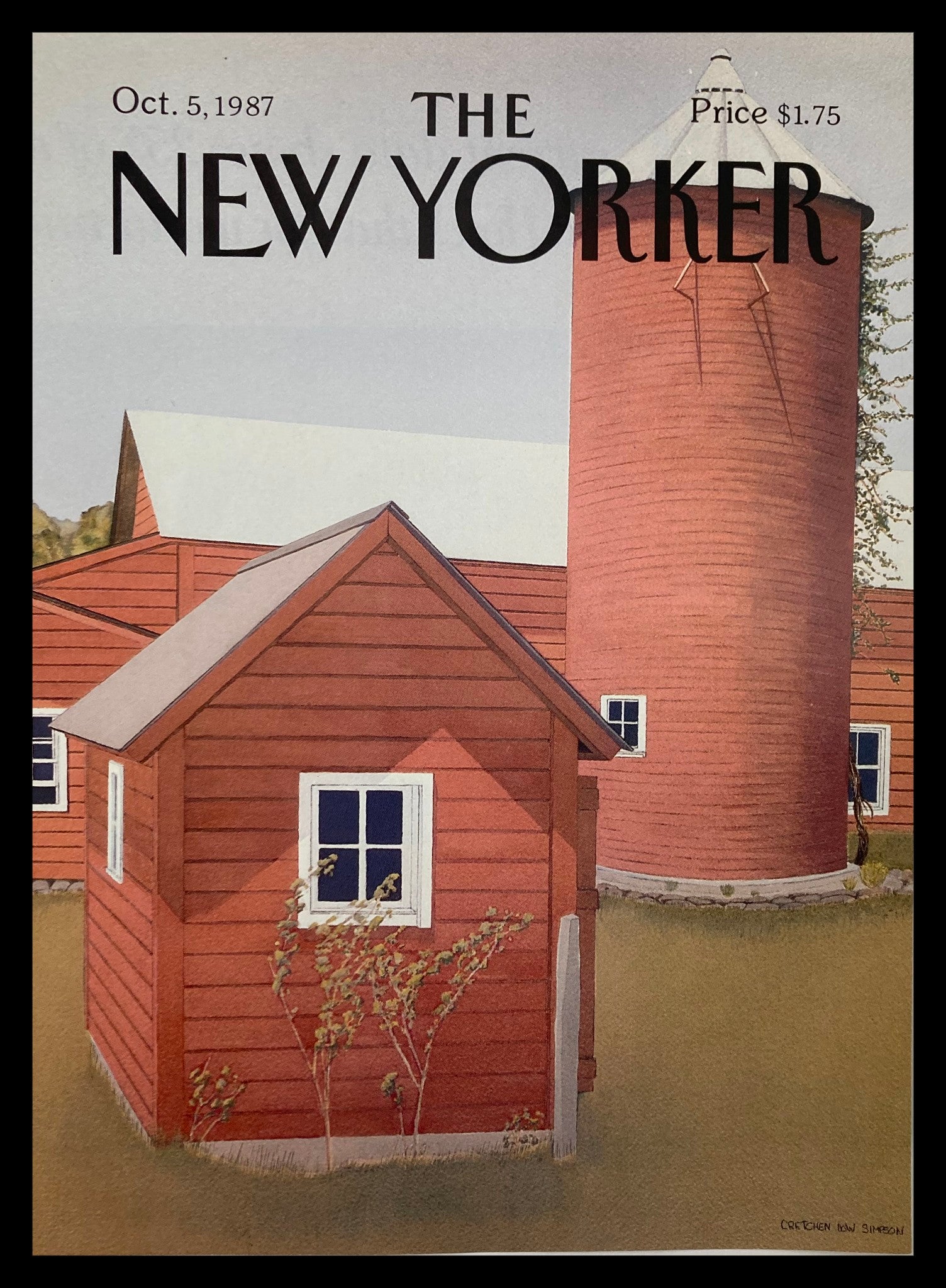 COVER ONLY The New Yorker October 5 1987 Red Barn by Gretchen Simpson No Label