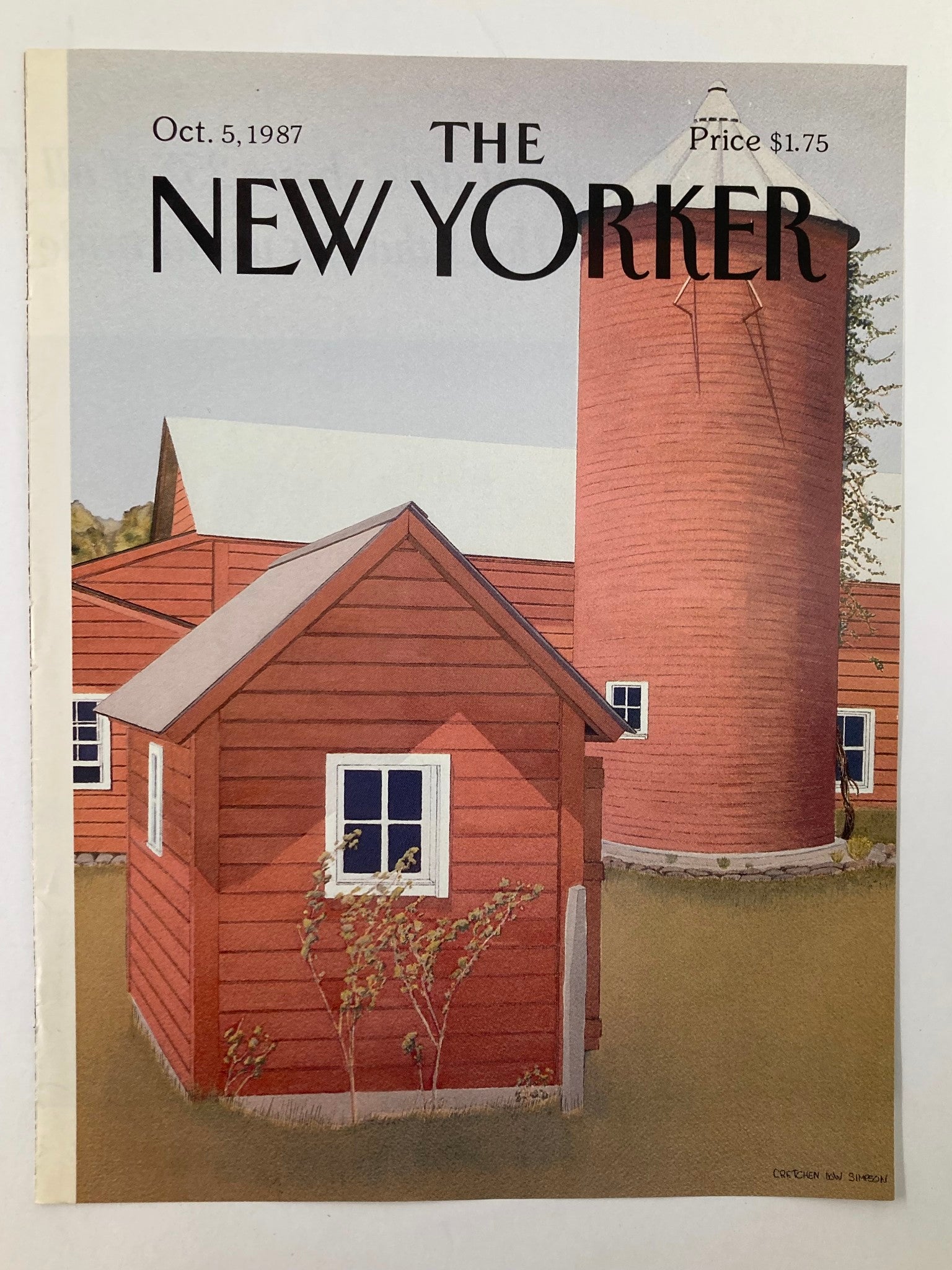 COVER ONLY The New Yorker October 5 1987 Red Barn by Gretchen Simpson No Label