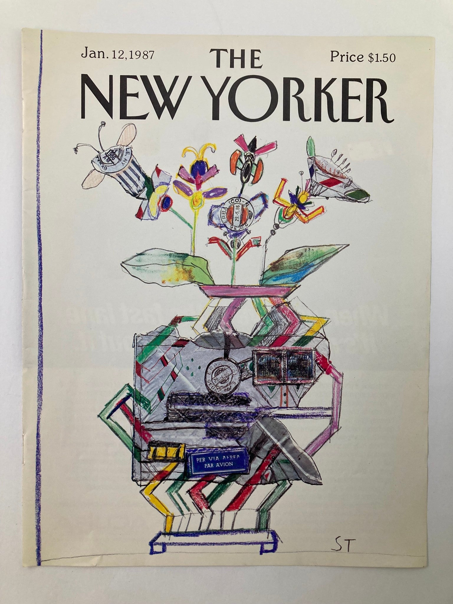 COVER ONLY The New Yorker January 12 1987 Par Avion by Saul Steinberg No Label