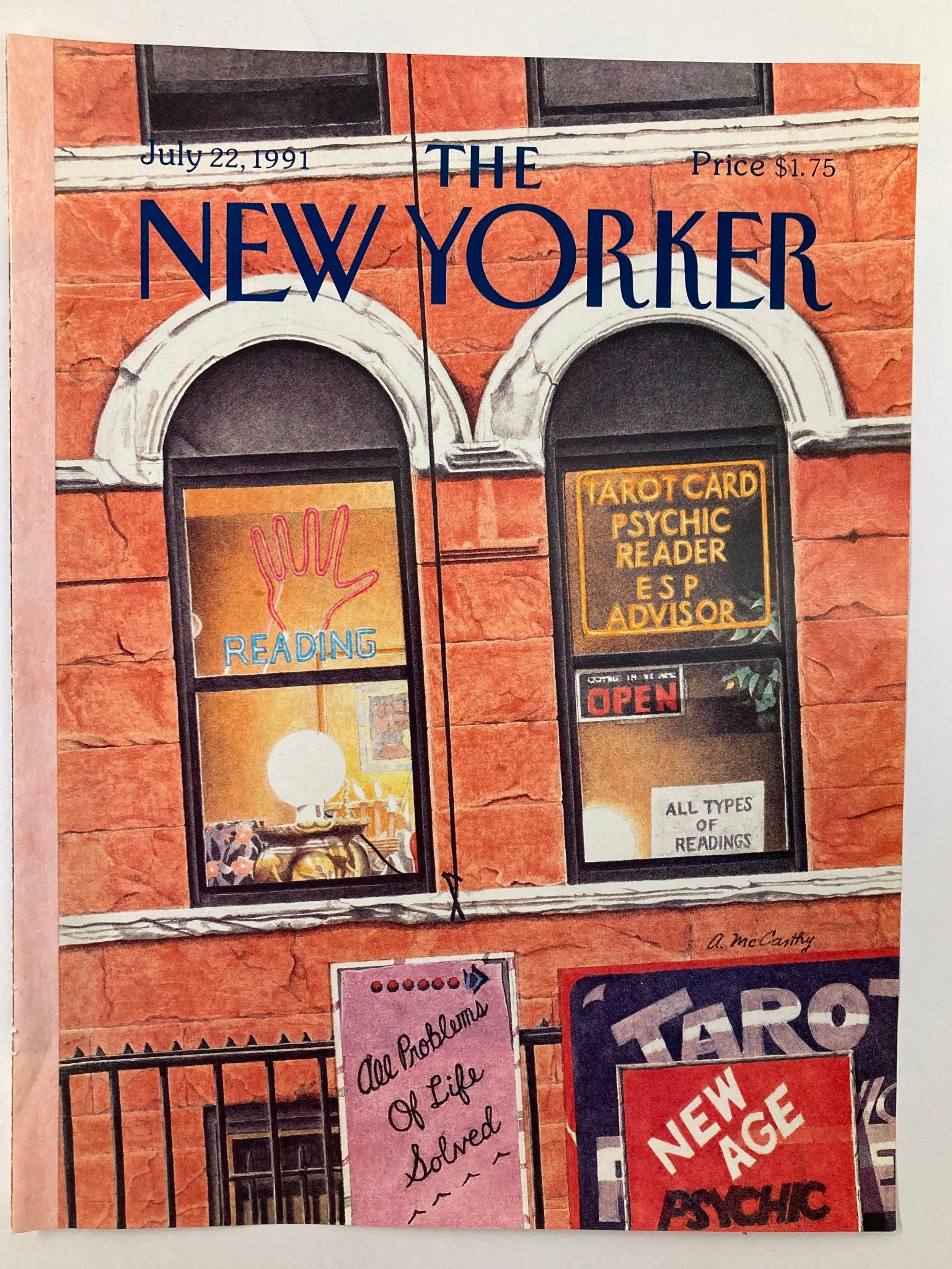 COVER ONLY The New Yorker July 22 1991 Tarot Card by Anne McCarthy No Label