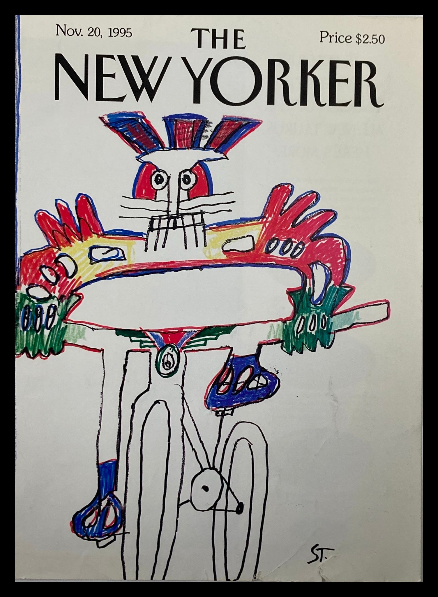 COVER ONLY The New Yorker November 20 1995 Bicyclist by Saul Steinberg No Label